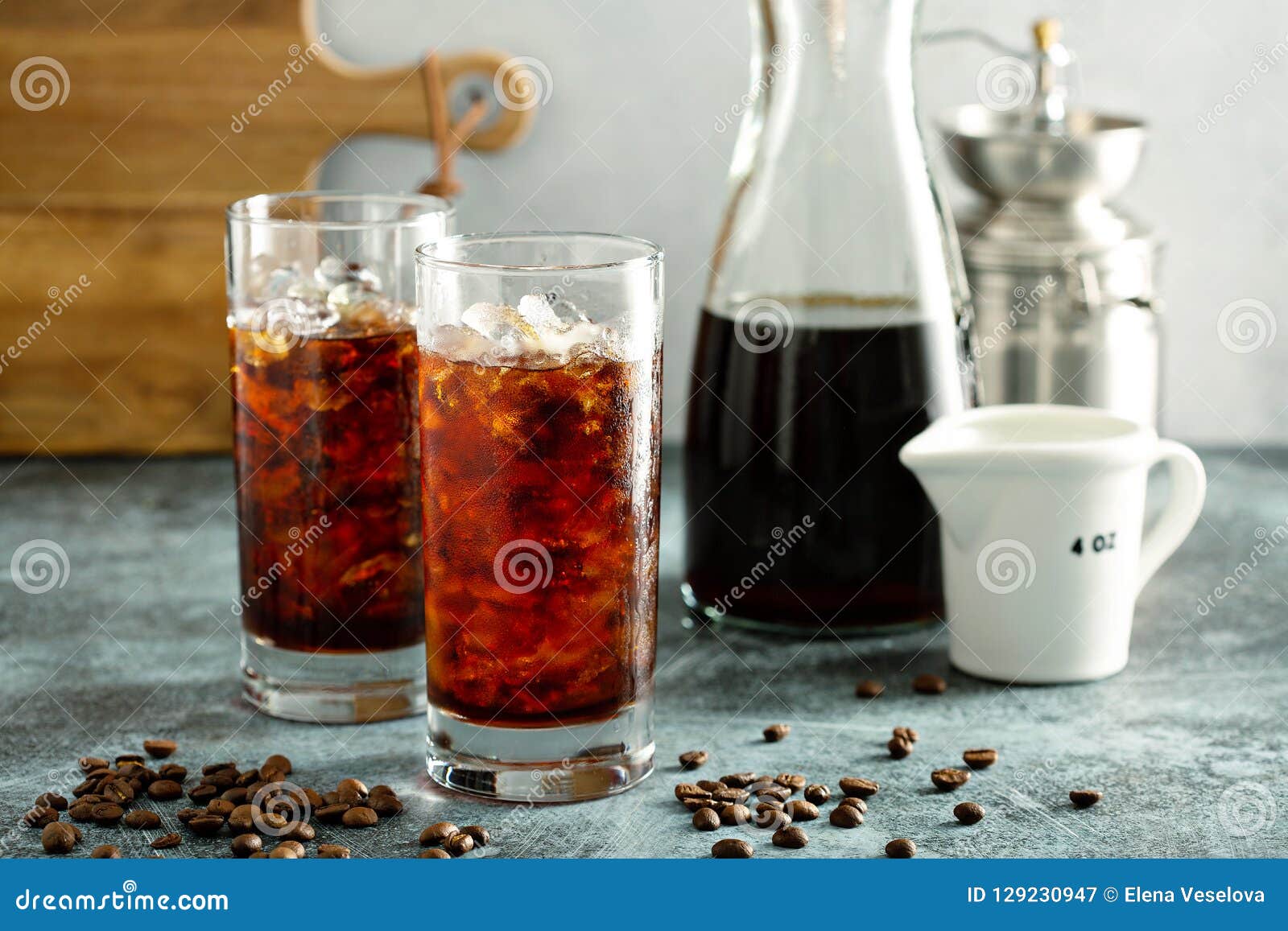 Cold Brew Iced Coffee in Tall Glasses Stock Image Image of cube