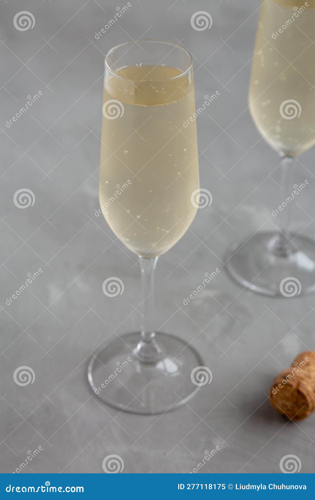 Cold Bubbly Champagne in a Glass on a Gray Background, Side View Stock Image Image of bubble