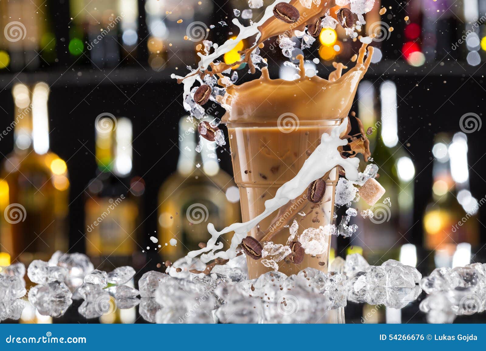 Cold Coffee Drink with Ice, Beans and Splash Stock Photo Image of
