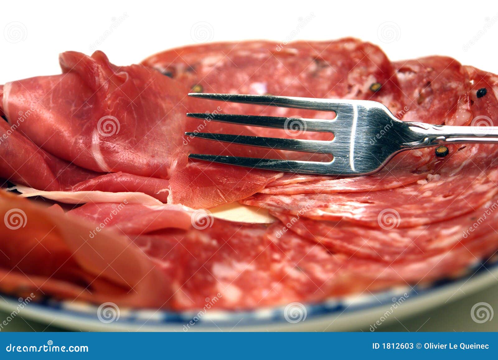 Cold Cuts Plate of Salami and Prosciutto with Fork Stock Image Image