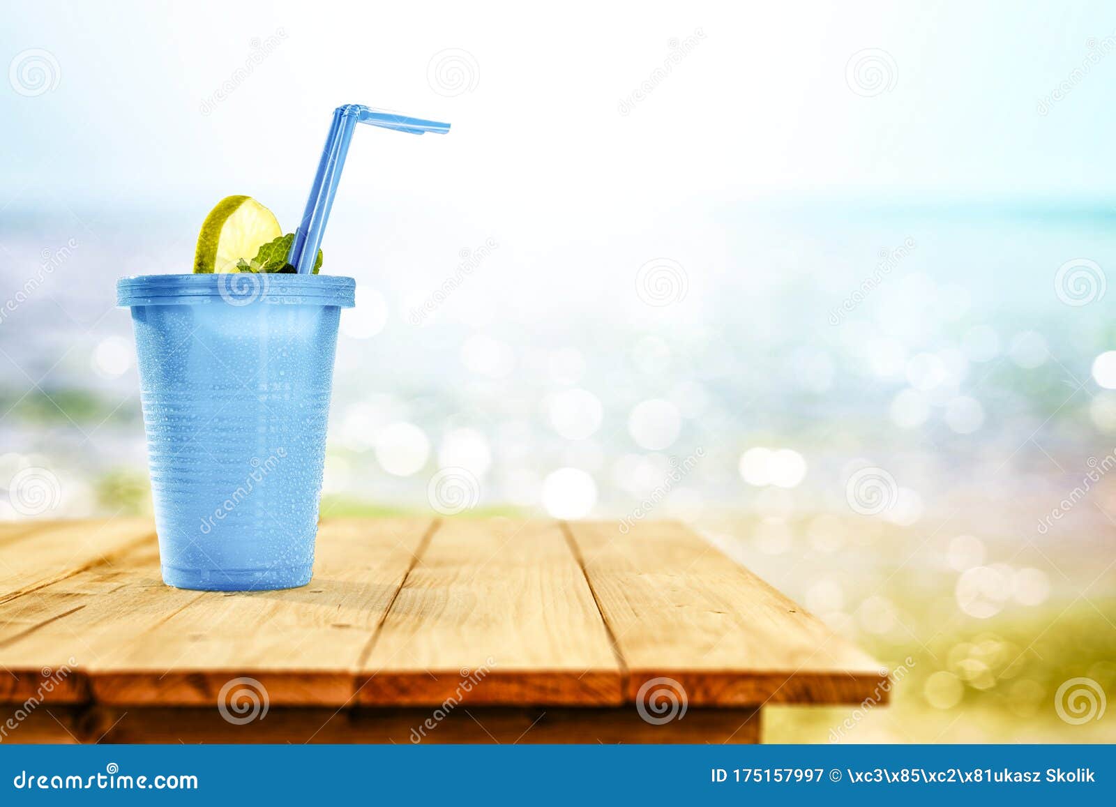 Cold Drink on Wooden Table with Ocean and Sandy Beach Background. Copy  Space for Advertising Product Stock Image - Image of background, beer:  175157997