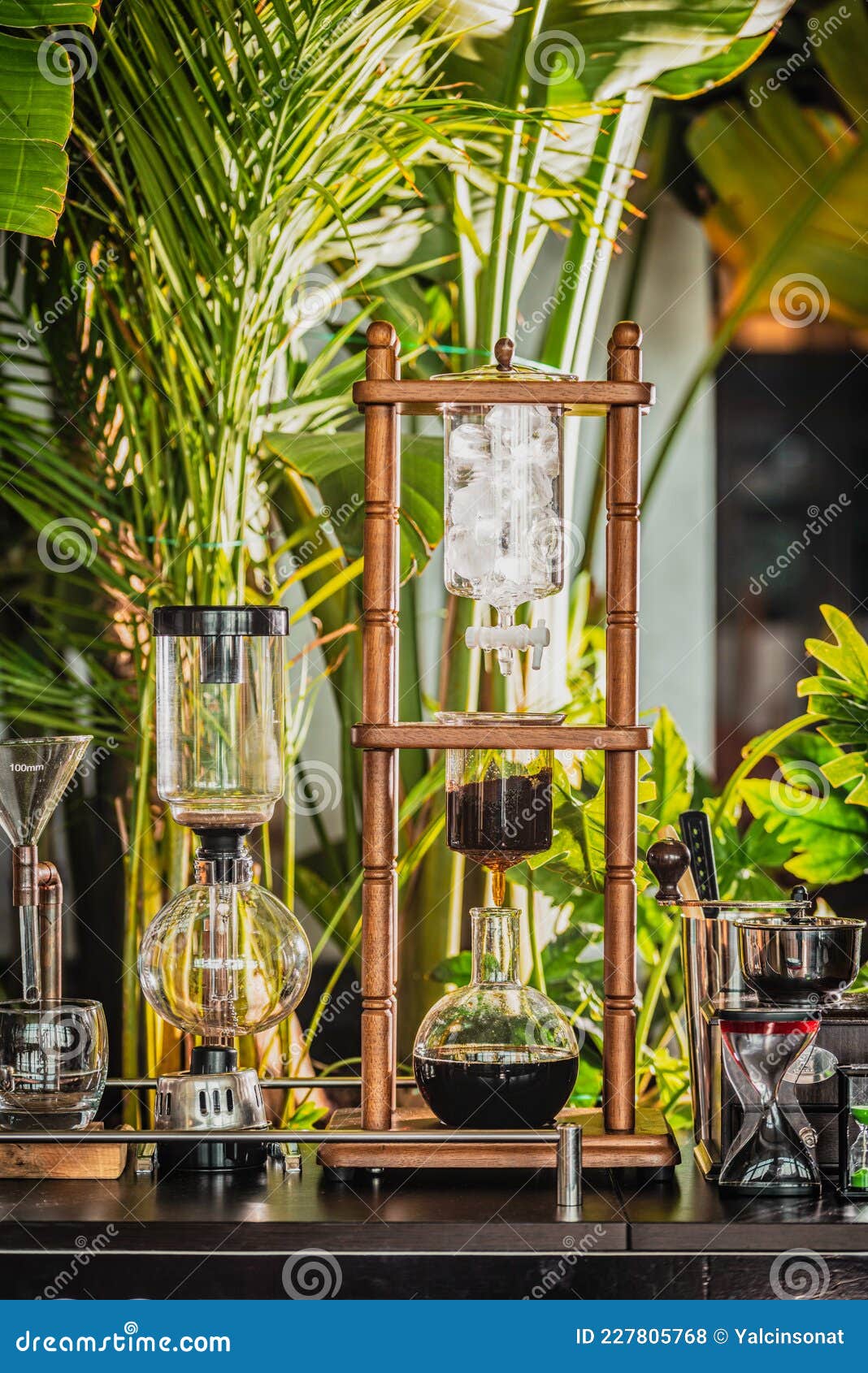 Cold Drip Coffee Tower with Softfocus and Over Light in the Background