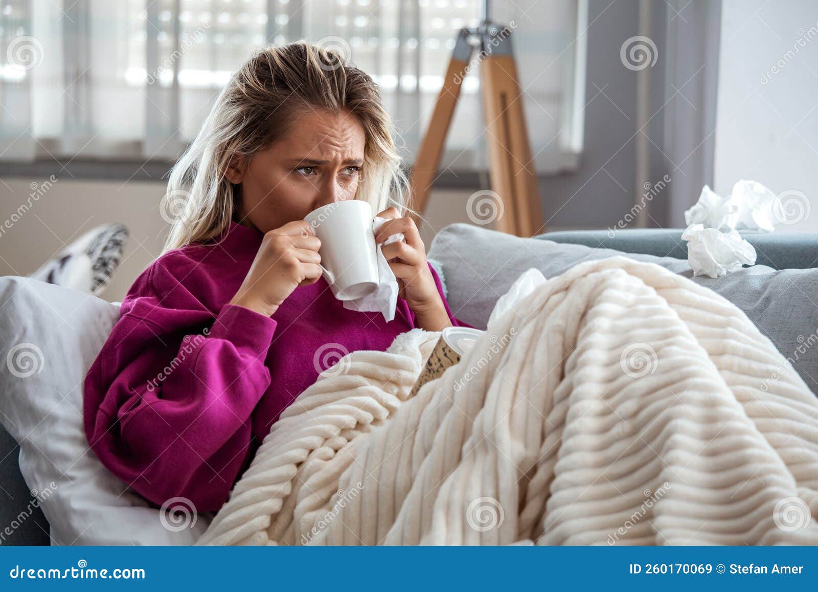 Cold and Flu. Portrait of Ill Woman Caught Cold, Feeling Sick and ...