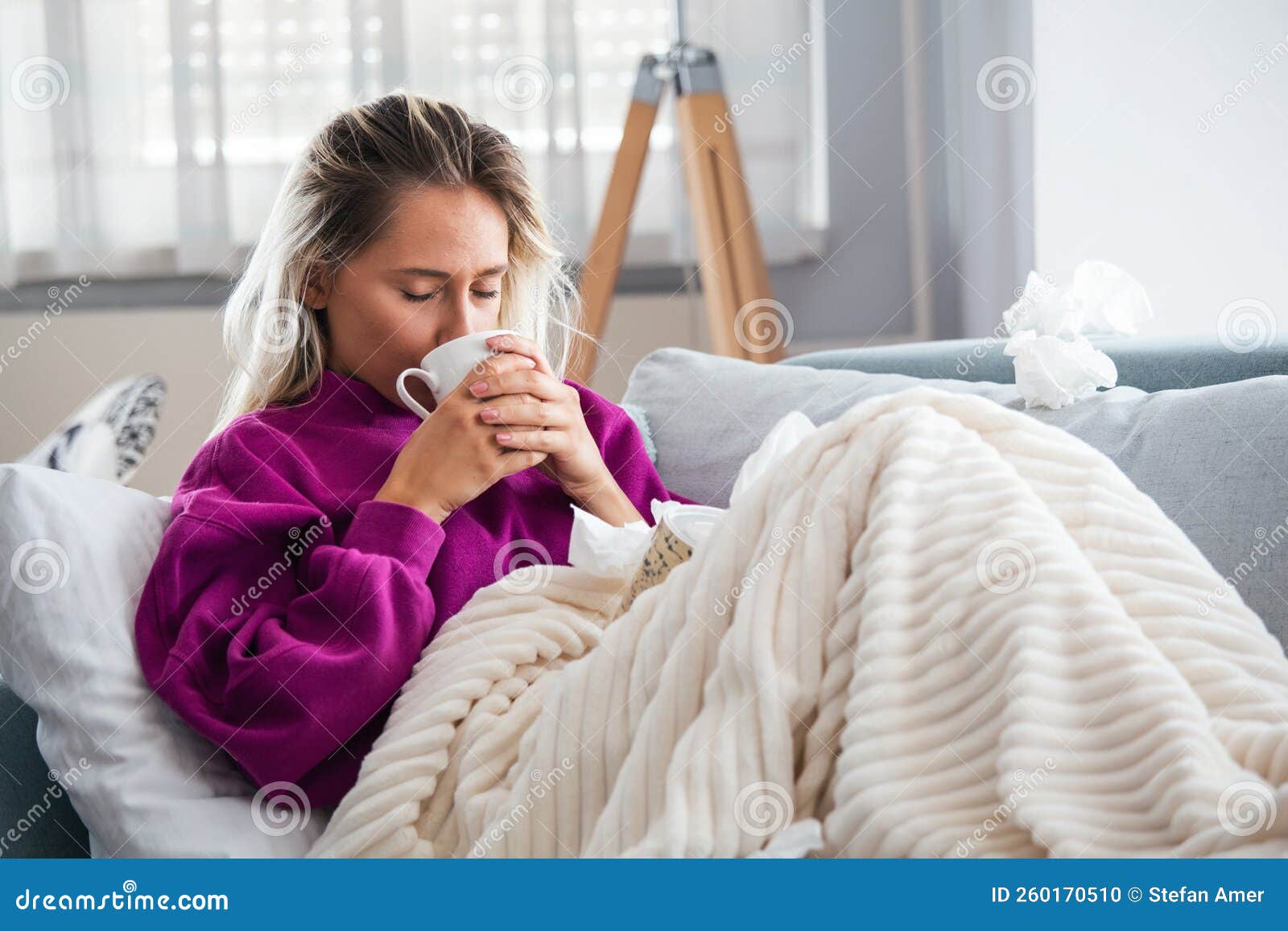 Cold and Flu. Portrait of Ill Woman Caught Cold, Feeling Sick and ...