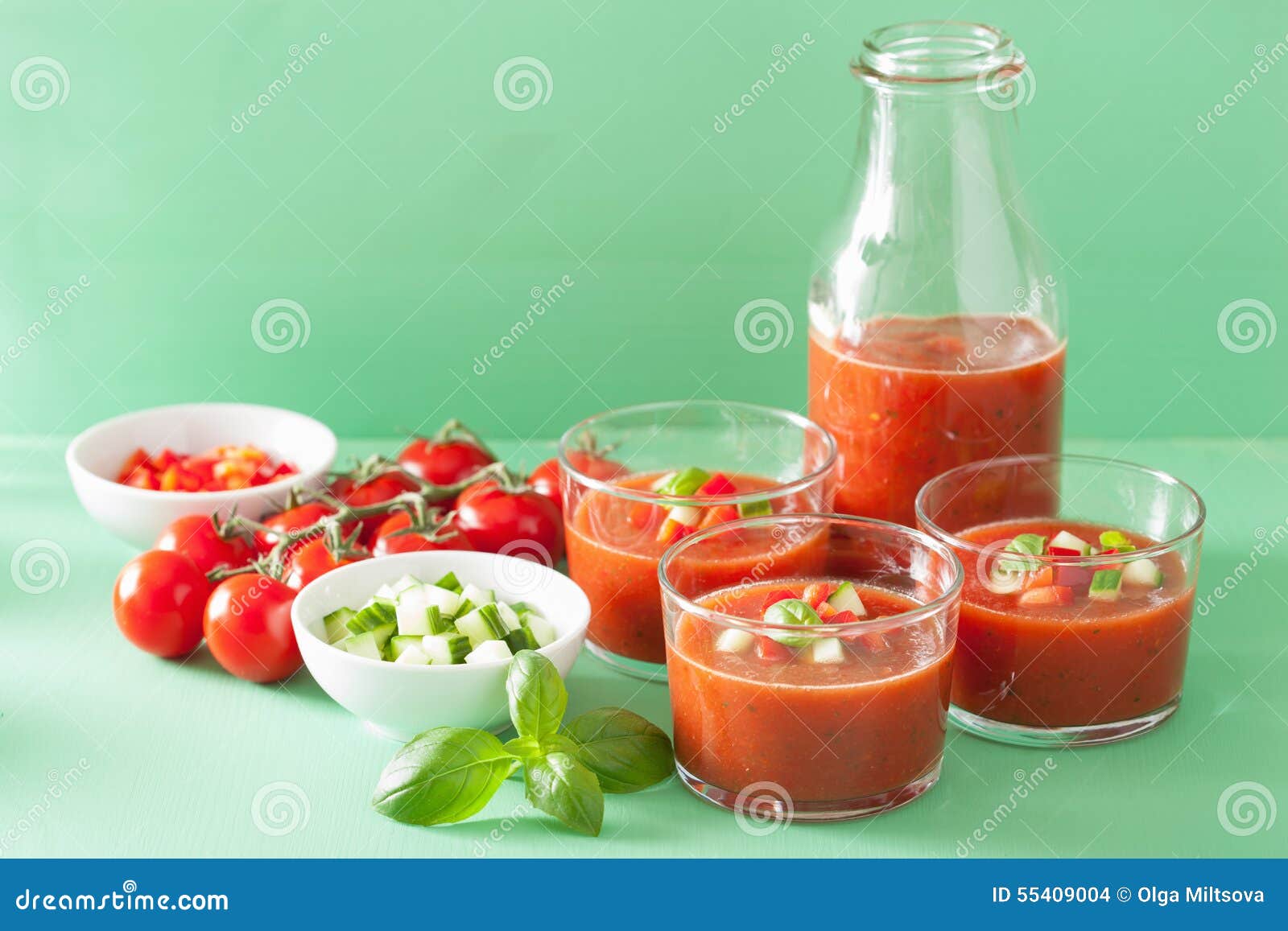 Cold Gazpacho Soup in Glass and Ingredients Stock Photo Image of