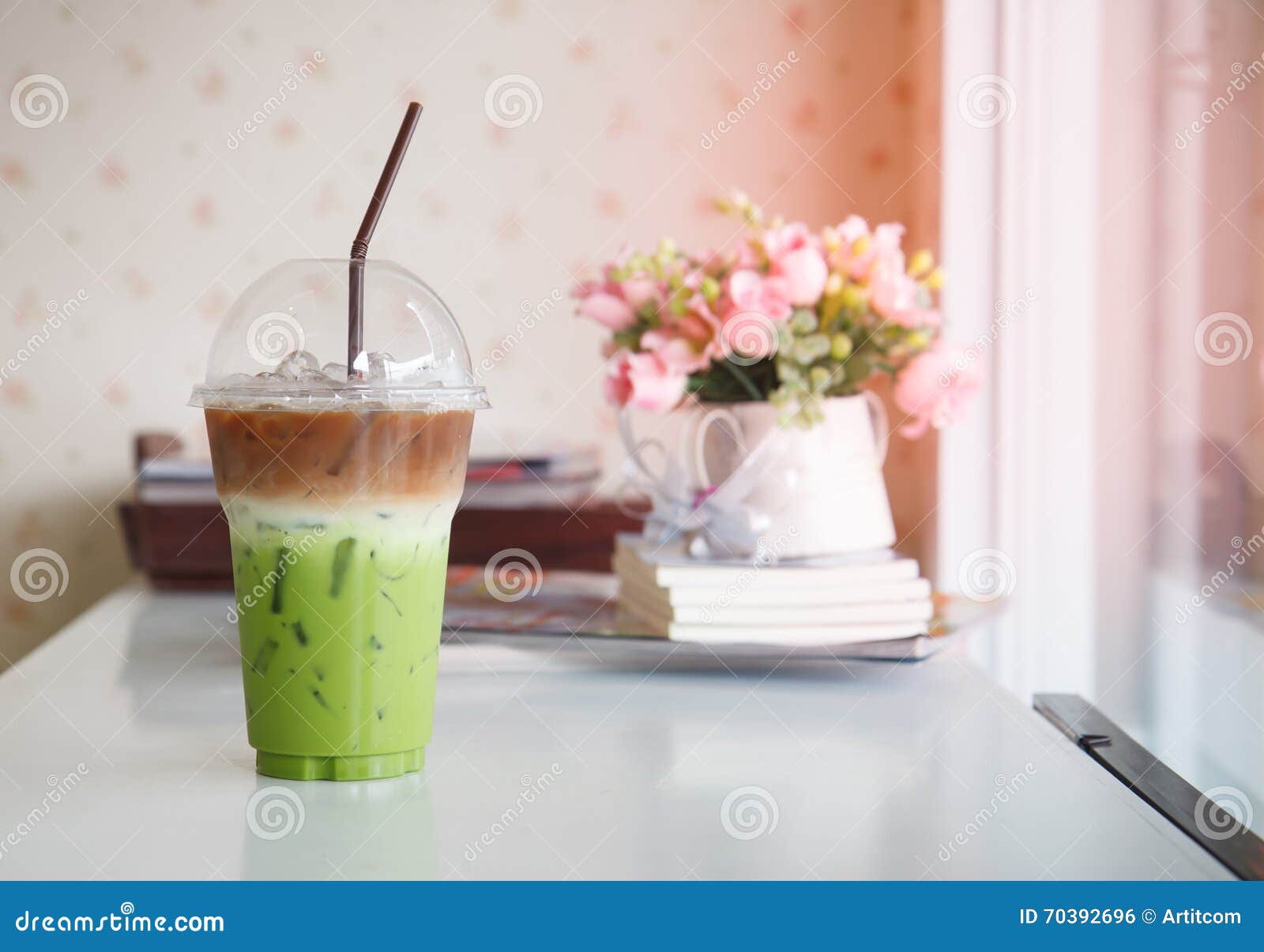 Cold green tea mix coffee. stock photo. Image of iced 70392696