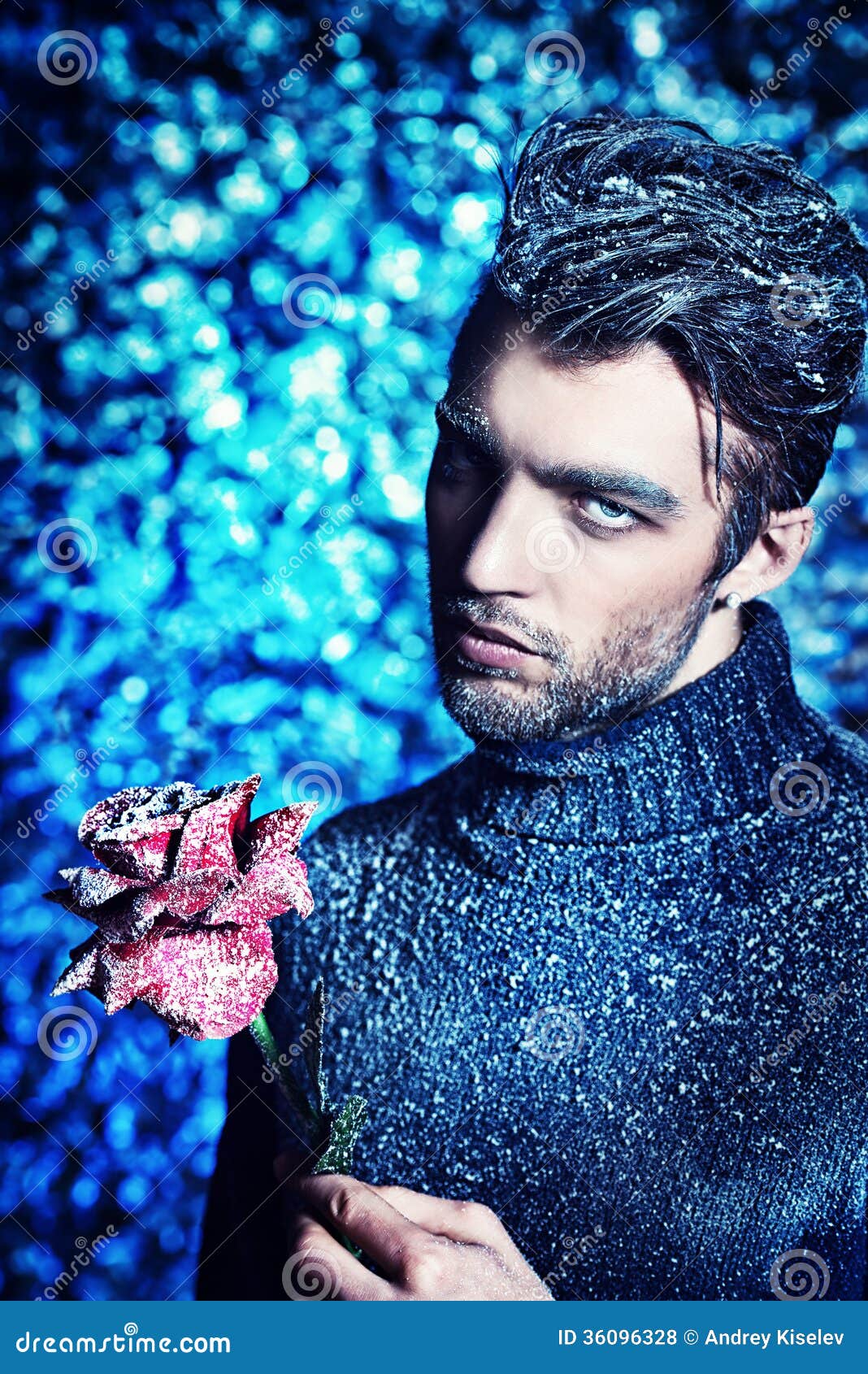 <b>Cold heart</b> - cold-heart-portrait-handsome-man-dressed-winter-clothes-holding-rose-covered-snow-36096328