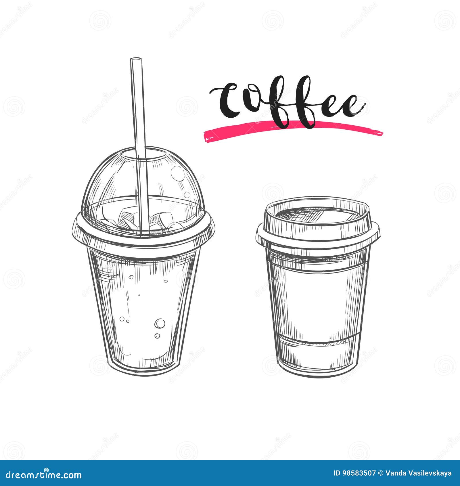 Vector Sketch Cold Drink Cup With Lid Straw Stock Illustration - Download  Image Now - Plastic, Straw, Carbonated - iStock