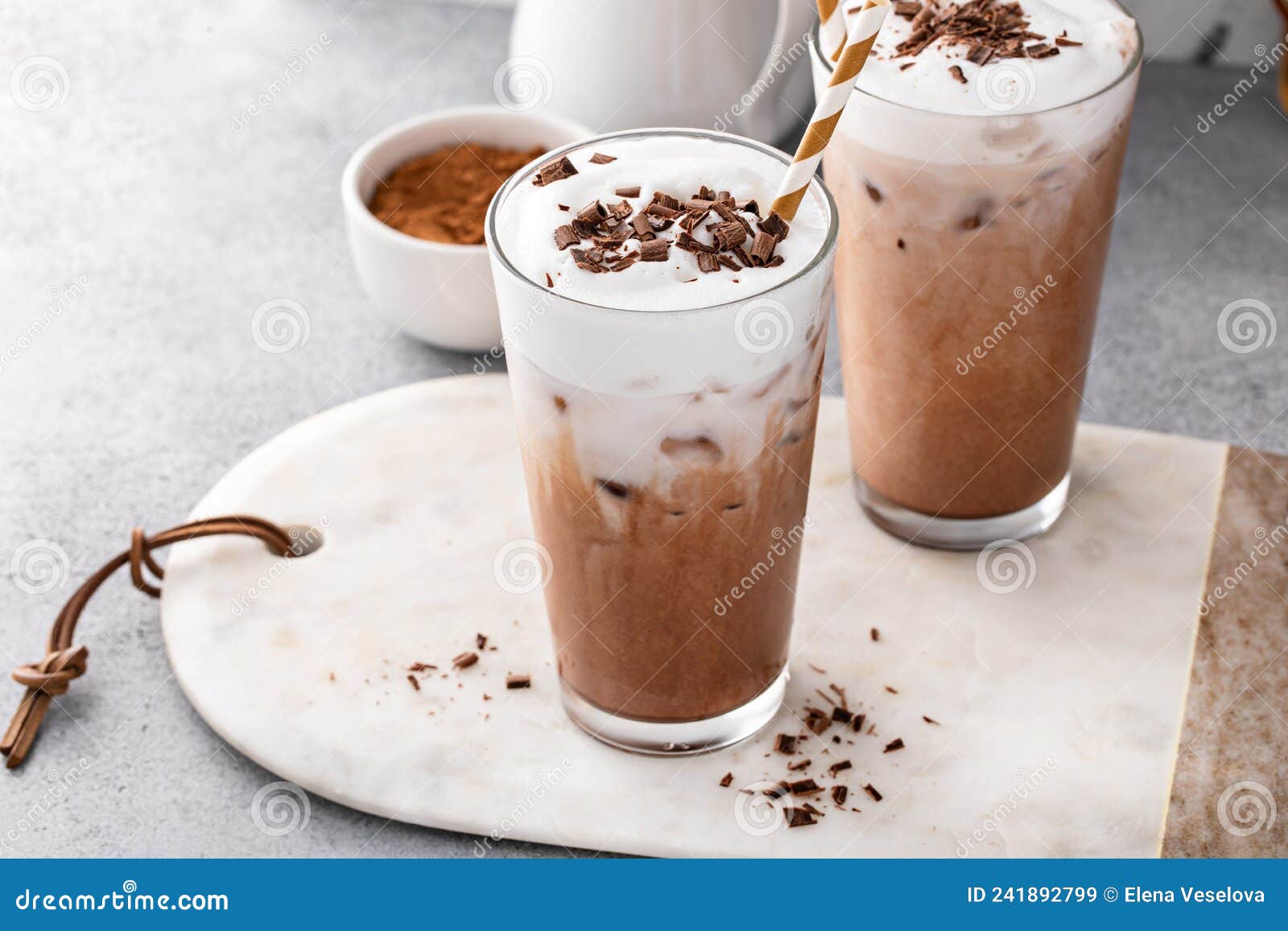 Cold or Iced Chocolate Drink with Milk Foam, Refreshing Drink Stock