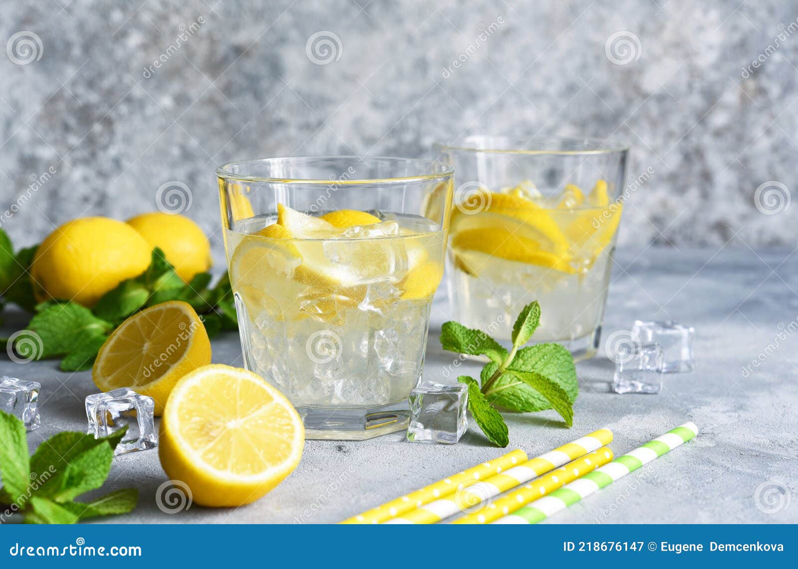 Cold Lemonade with Lemon, Mint and Ice Stock Image Image of herb