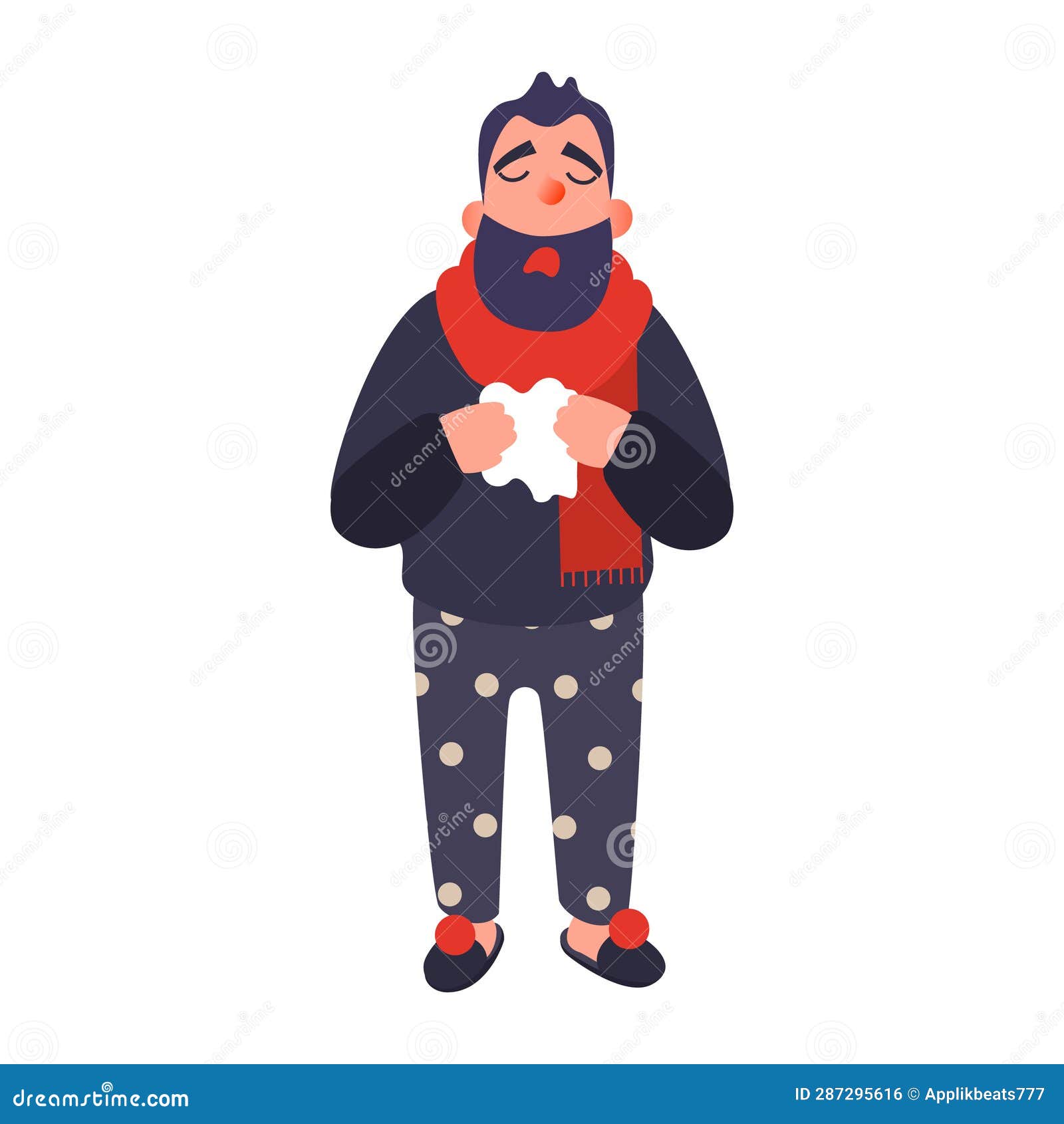 Cold Man in a Rug Holds a Cup. Sick Young Person Stock Vector ...