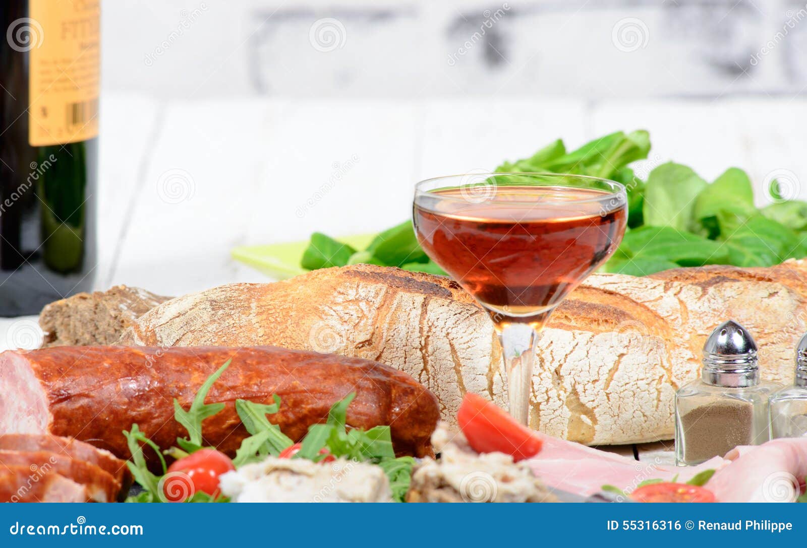 Cold meats plate with wine stock photo. Image of bread 55316316