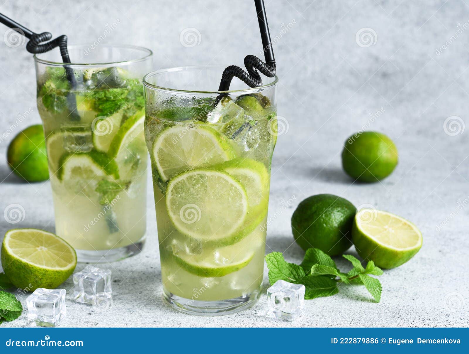 Cold Mojito with Mint and Lime. a Classic Summer Drink with Rum Stock