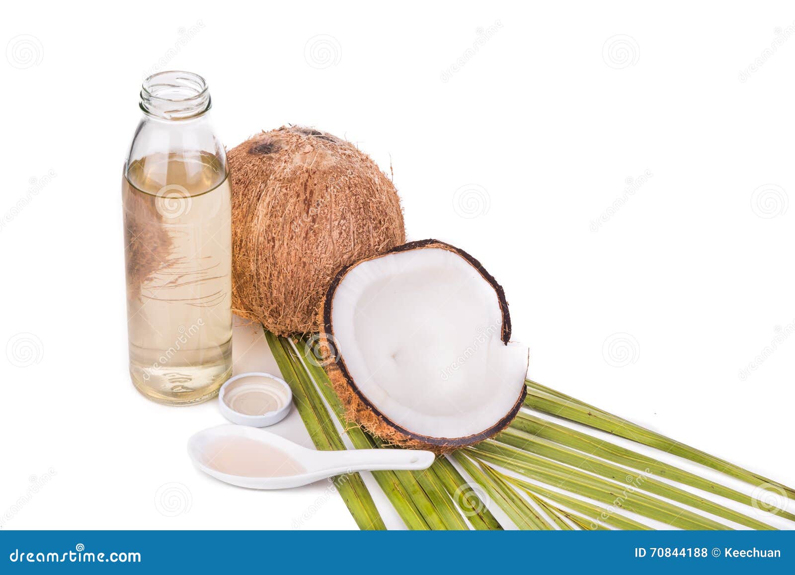 Cold Pressed Extra Virgin Coconut Oil in Bottles with Coconuts Stock ...