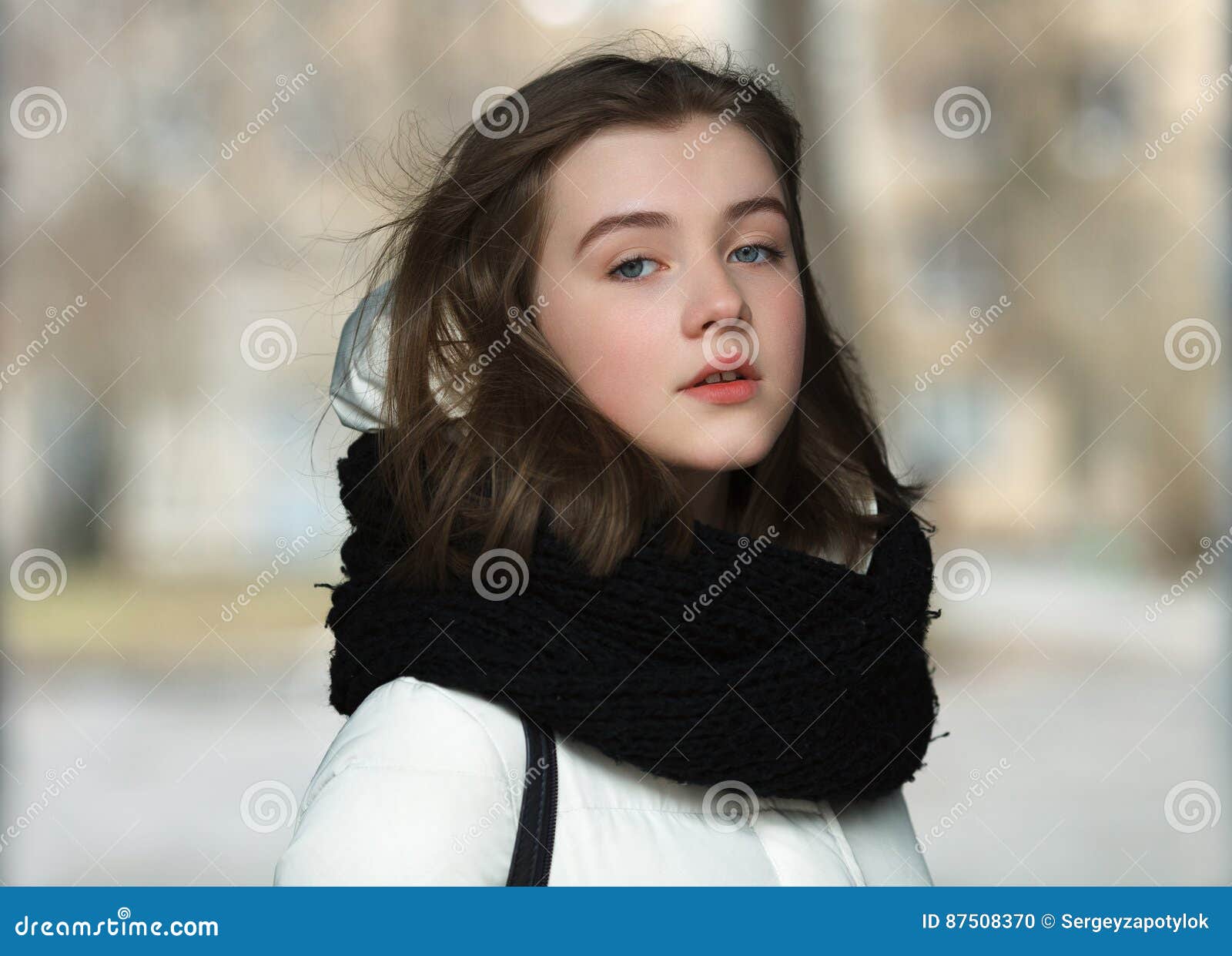 Cold Season Young Beautiful Woman Close Up Portrait Lifestyle Concept ...