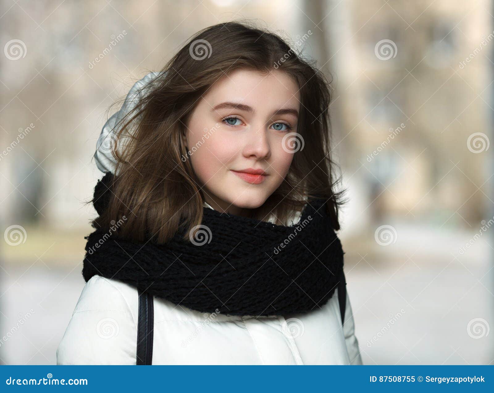 Cold Season Young Smiling Beautiful Woman Close Up Portrait Lifestyle ...