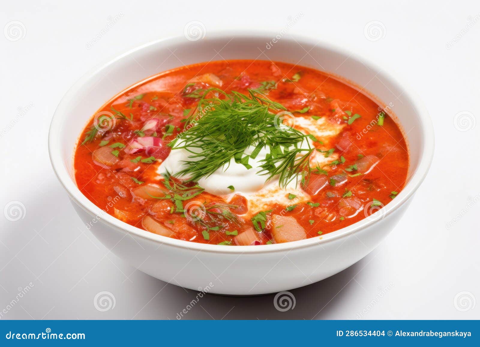 Cold Soup with Sour Cream in a Plate with Bread Stock Illustration