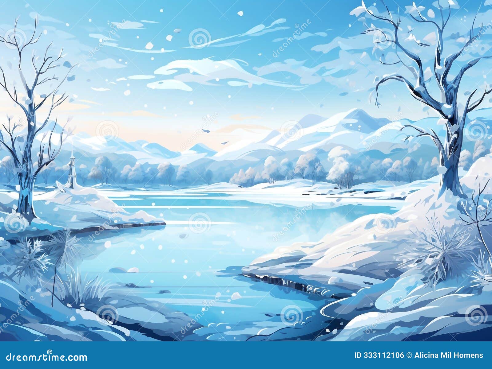 Cold Winter Landscape Illustration with Lots