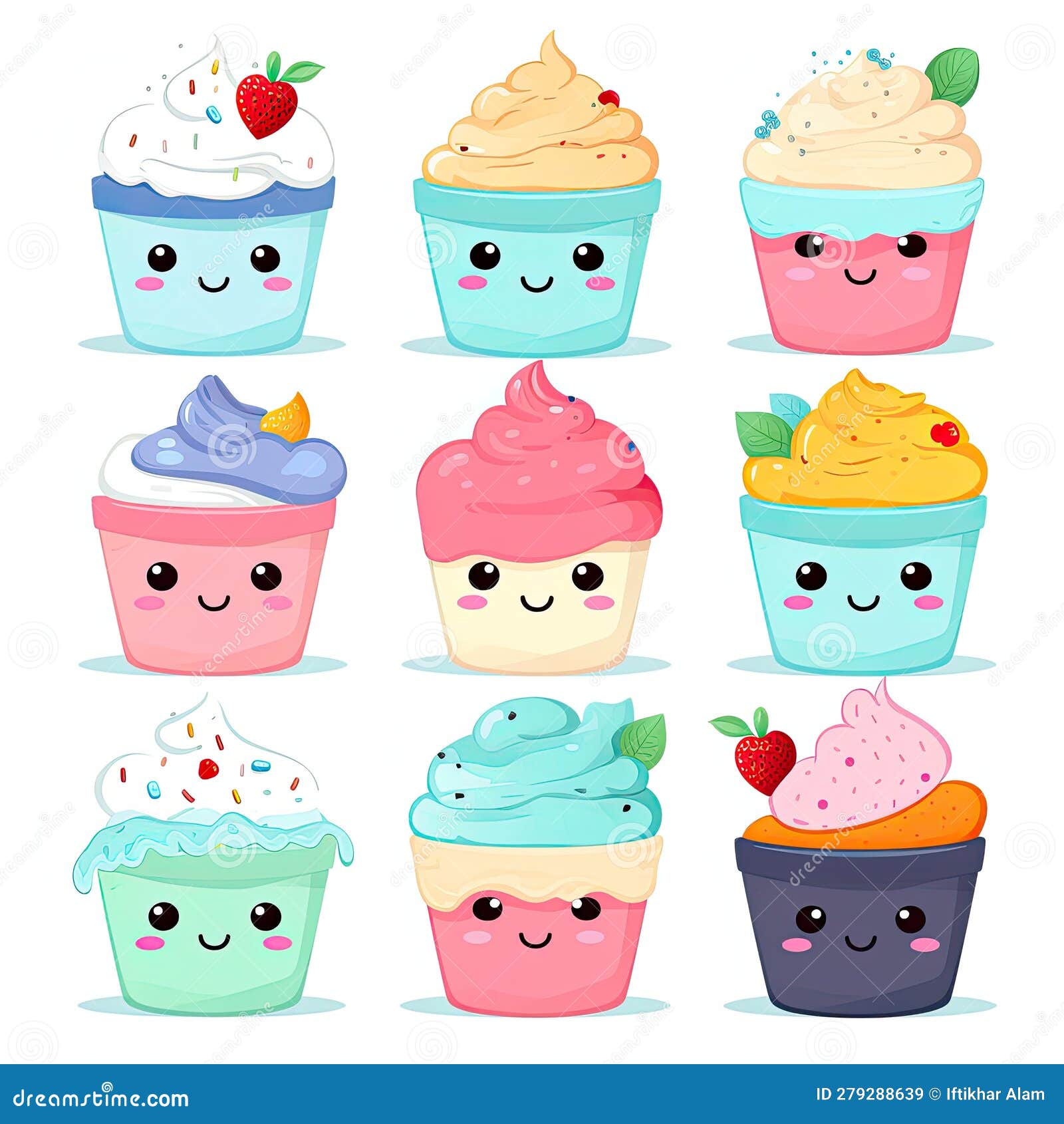 Baixar Vetor De Conjunto De Ilustração De Cupcakes Kawaii