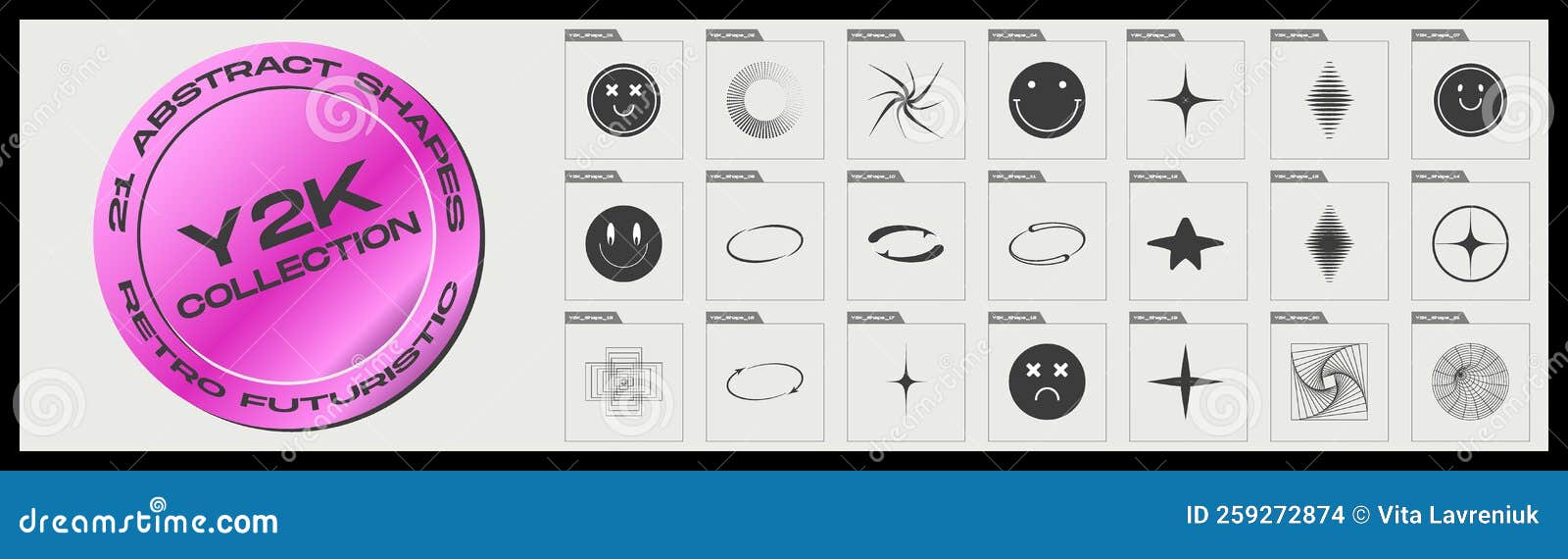 Coleção de símbolos geométricos gráficos abstratos e objetos no estilo y2k  elementos futuristas retrô