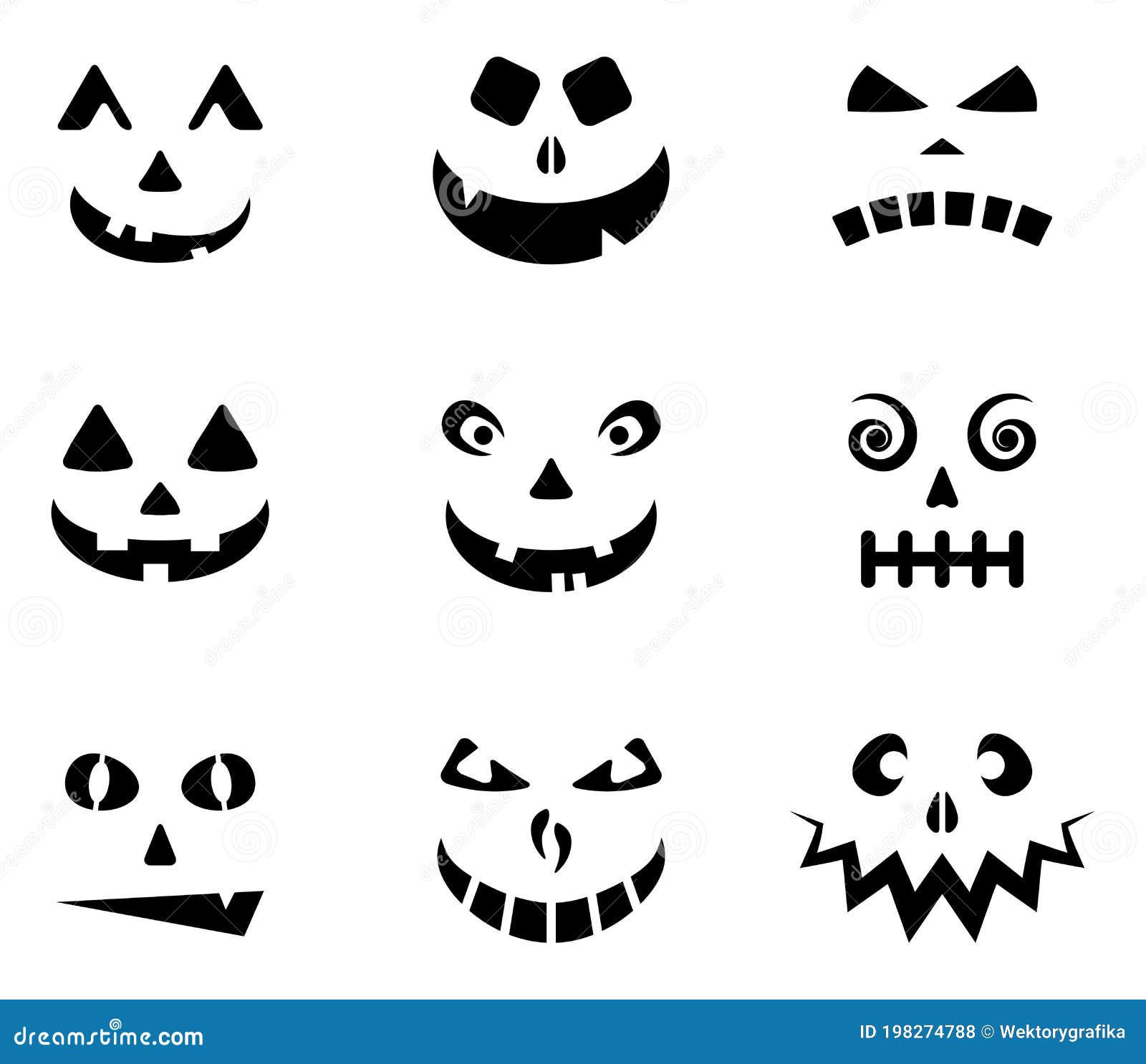 Conjunto De Rostos Assustadores E Engraçados Para Abóbora Ou Fantasma De  Halloween. Expressões Faciais De Jackolantern. Simples Co Ilustração do  Vetor - Ilustração de fantasma, olhos: 224078003