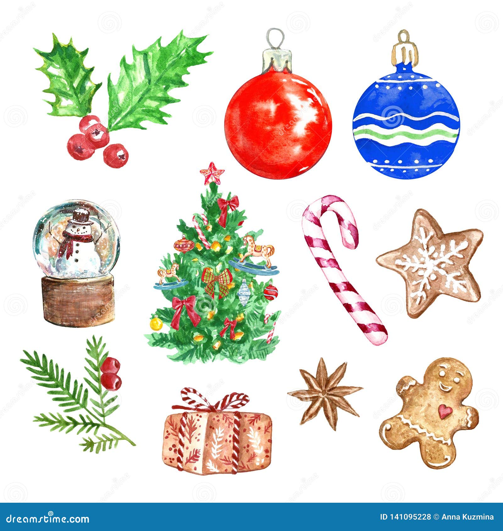 Coleção Do Grupo Do Natal Da Aquarela Com Símbolos De Feriados De Inverno,  No Fundo Branco Natal Pintado à Mão Ilustração Stock - Ilustração de  feriado, doce: 141095228