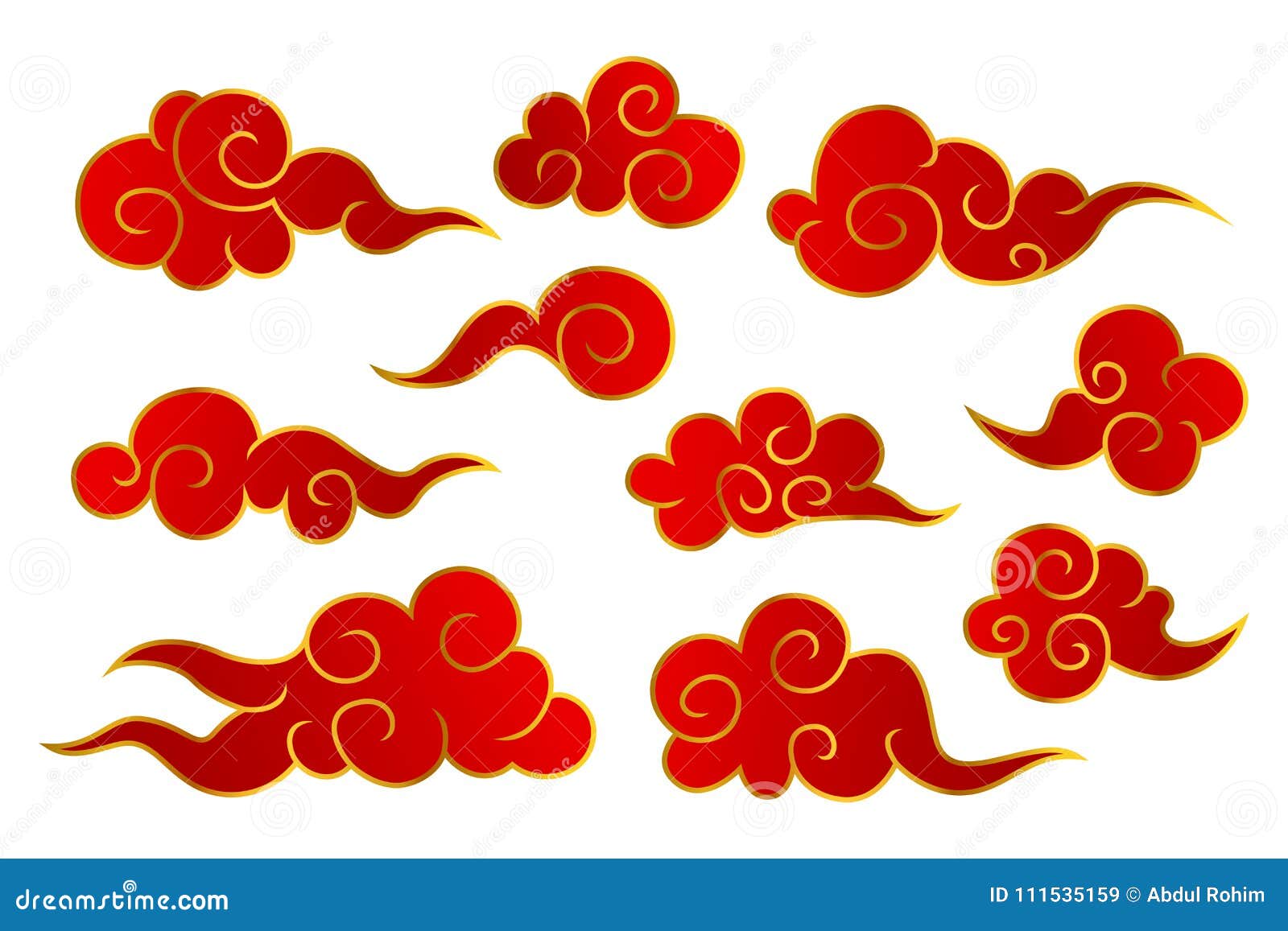 Ornamento de nuvem oriental asiática. símbolo de nuvens vermelhas chinesas