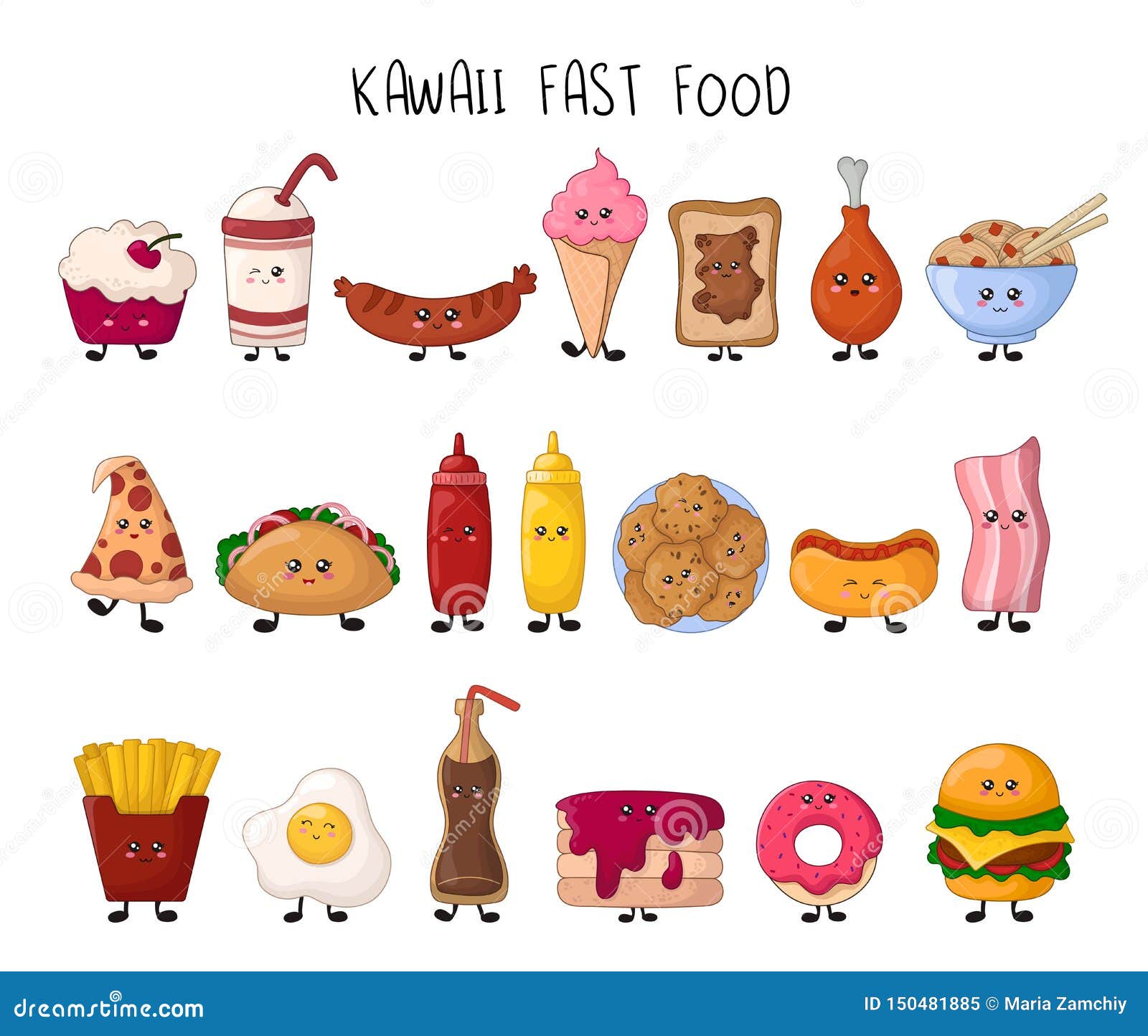Desenho de comida lixo kawaii bonito