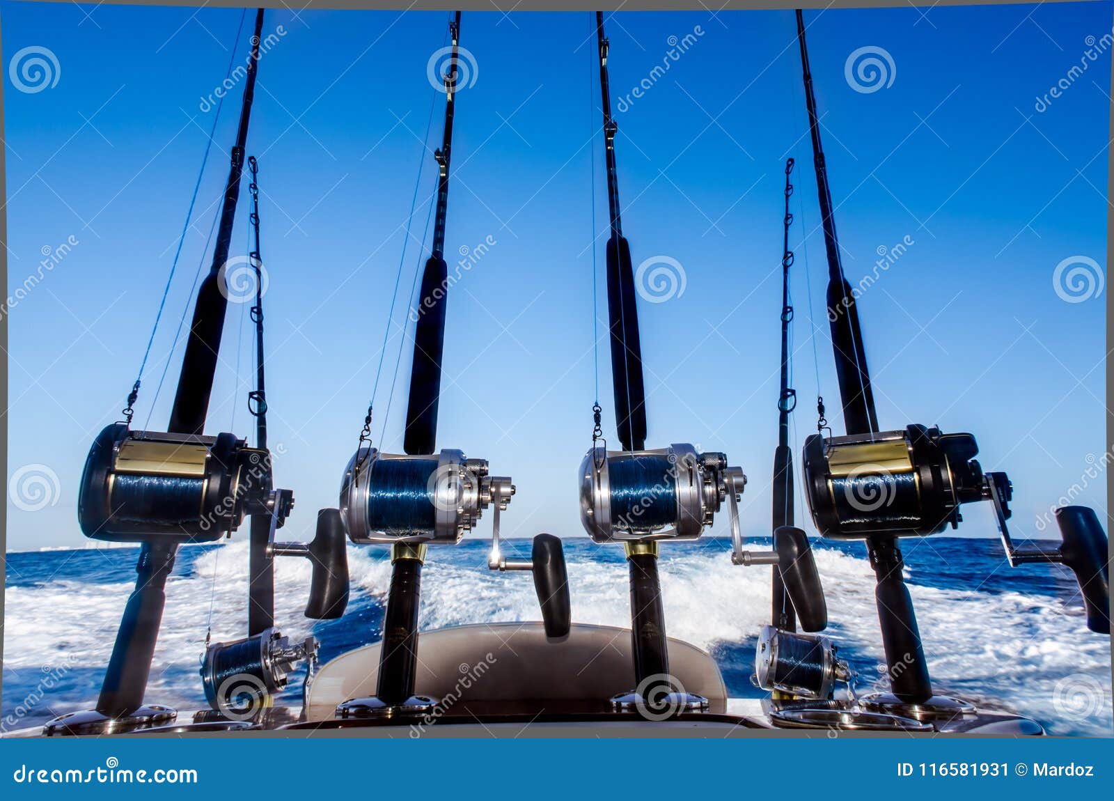 Colección De Cañas De Pescar En Un Barco En El Caribe Imagen de archivo -  Imagen de caribe, océano: 116581931