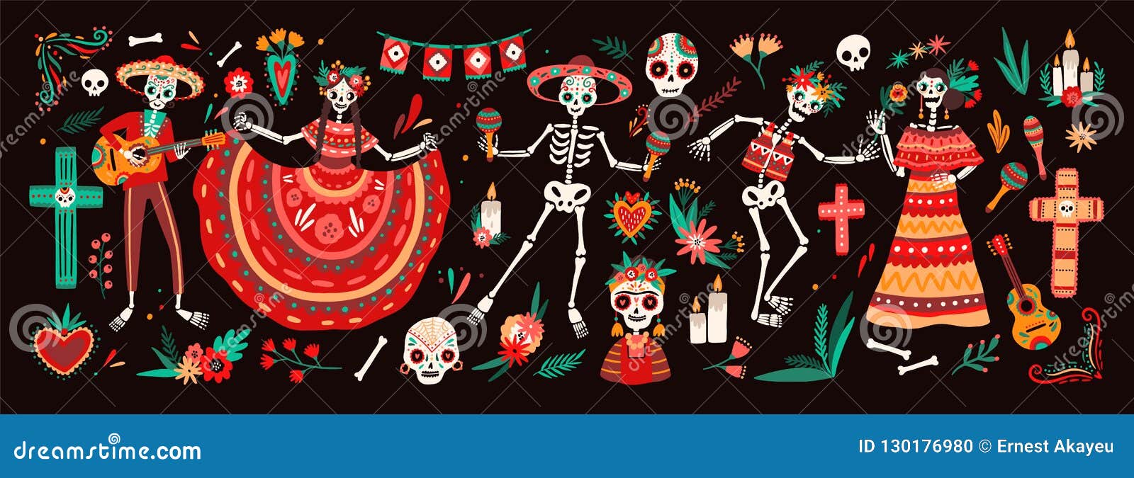 Colección De Día Tradicional De Los Símbolos Muertos - Esqueletos Vestidos En Los Trajes Mexicanos Populares Que Tocan La Guitarr Ilustración del Vector - Ilustración de gente, festivo: 130176980 Colección De Día Tradicional De Los Símbolos Muertos - Esqueletos Vestidos En Los Trajes Mexicanos Populares Que Tocan La Guitarr Ilustración del Vector - Ilustración de gente, festivo: 130176980