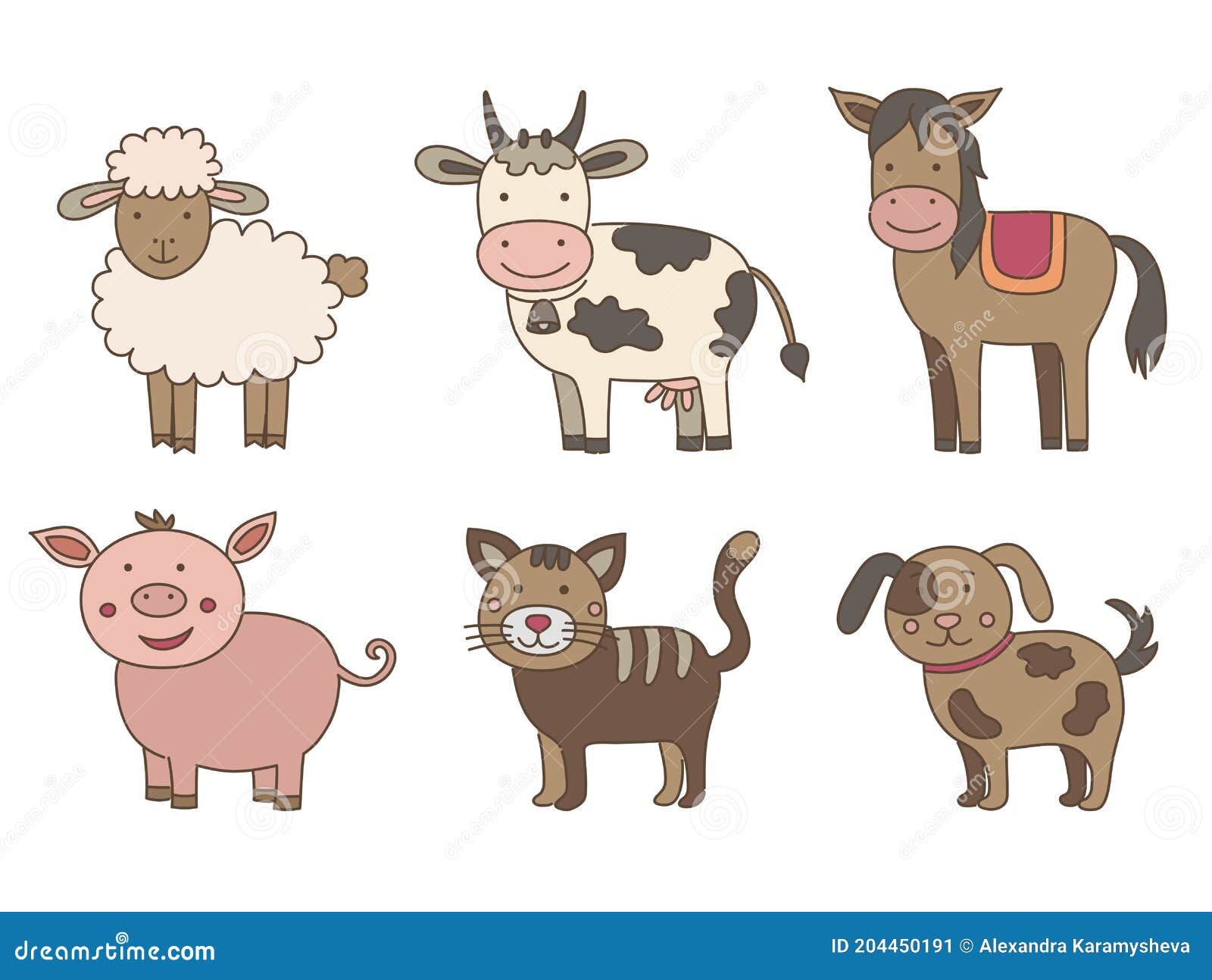 Colección De Dibujos Animados De Animales Domésticos En El Fondo Blanco  Ilustración del Vector - Ilustración de vector, poultry: 204450191