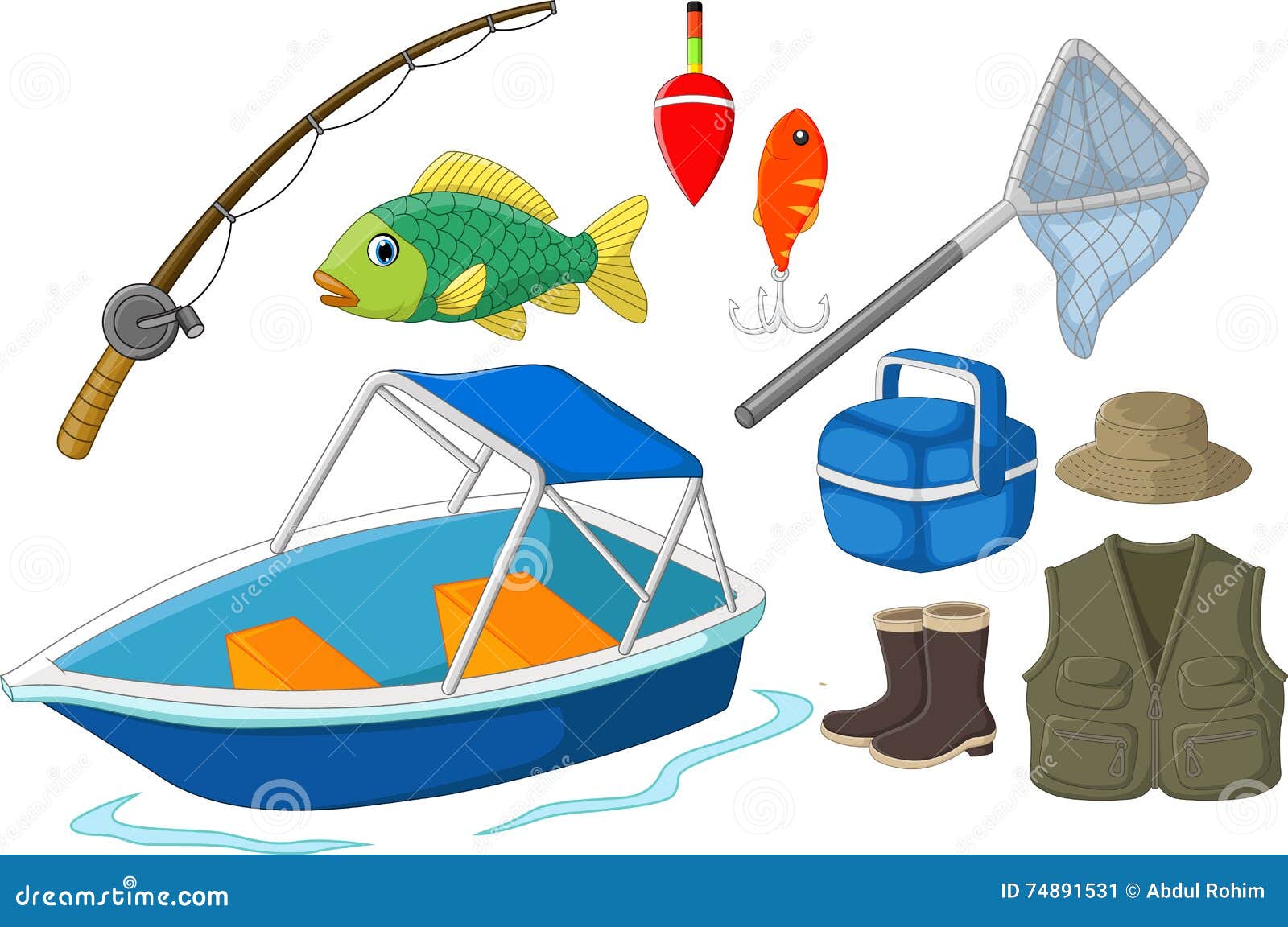 Colección De Equipo De Pesca Ilustración del Vector - Ilustración de  vacaciones, historieta: 74891531