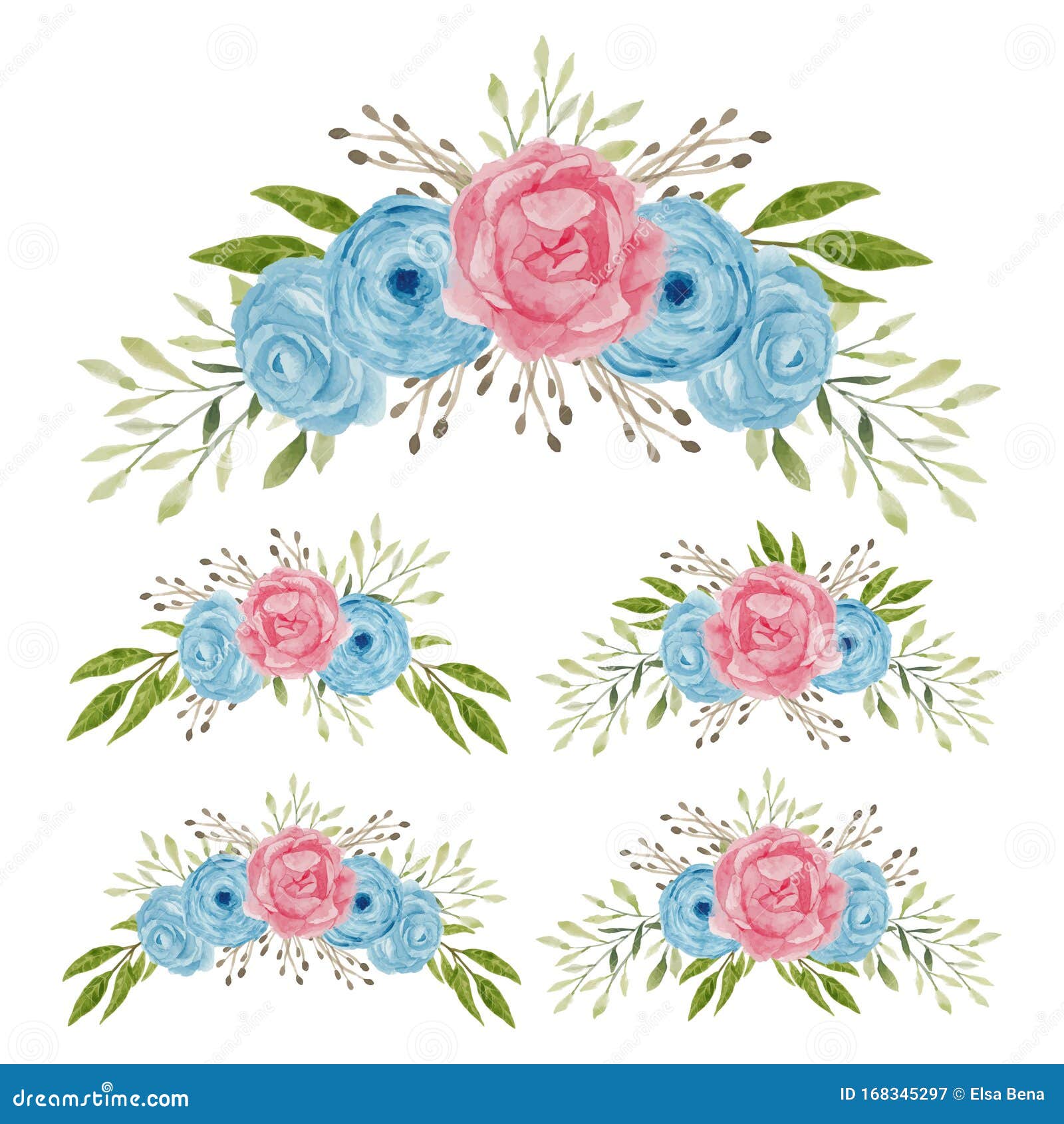 Colección De Flores De Color Rosa Y Color Azul Y Rosa Ilustración del  Vector - Ilustración de objeto, elegante: 168345297