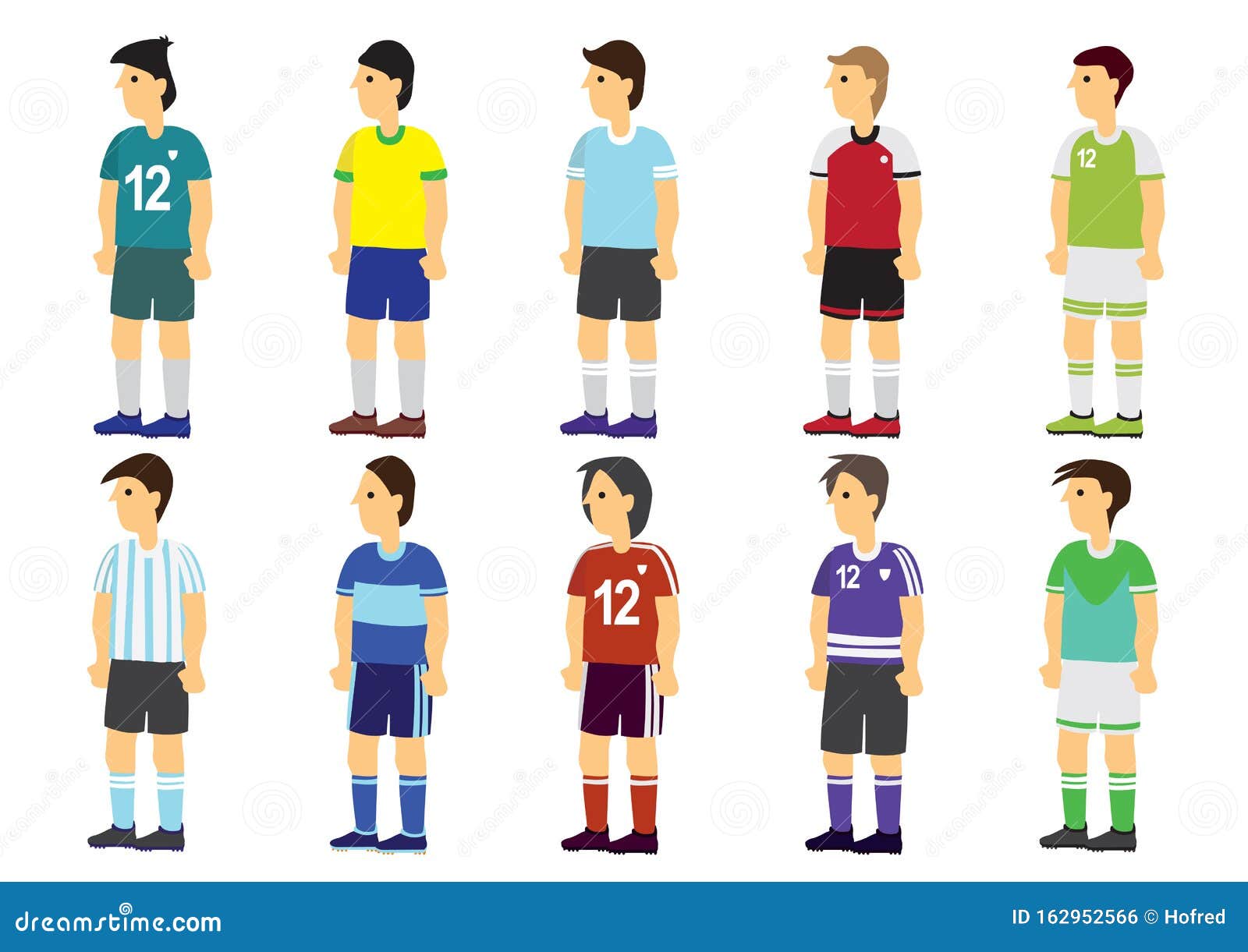 Colección De O Futbolistas En Diferentes Camisetas/ropa Concepto Moda Y Diseño Ilustración del Vector - Ilustración ejercicio, camisa: 162952566