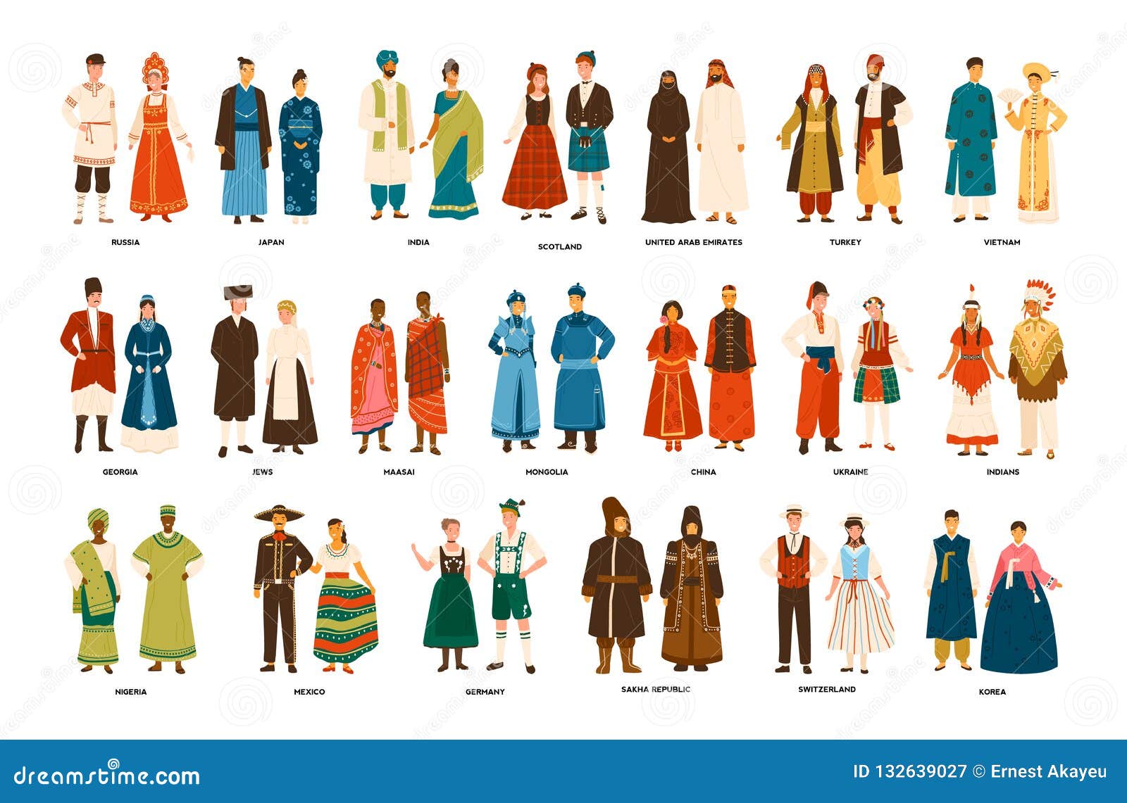 Colección De Hombres Y De Mujeres Vestidos En Los Trajes Populares De Los  Diversos Países Aislados En El Fondo Blanco Sistema De Ilustración del  Vector - Ilustración de conjunto, méxico: 132639027