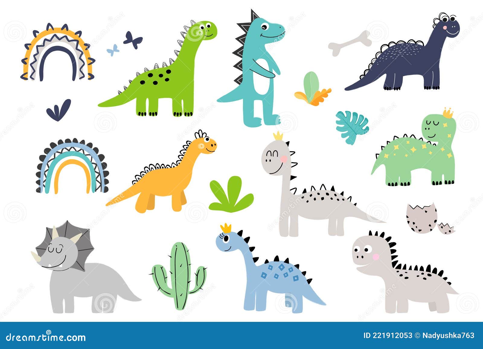 Colección De Lindos Dibujos Animados De Dinosaurios Para Niños. Ilustración  Vectorial. Ilustración del Vector - Ilustración de muchacho, infantil:  221912053