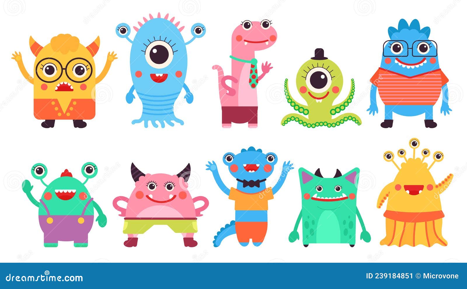 Colección De Monstruos Para Niños. Personajes De Animadores De Dibujos  Animados Aislados De Monstruo Infantil. Adorables Y Feos El Ilustración del  Vector - Ilustración de demonio, mutante: 239184851