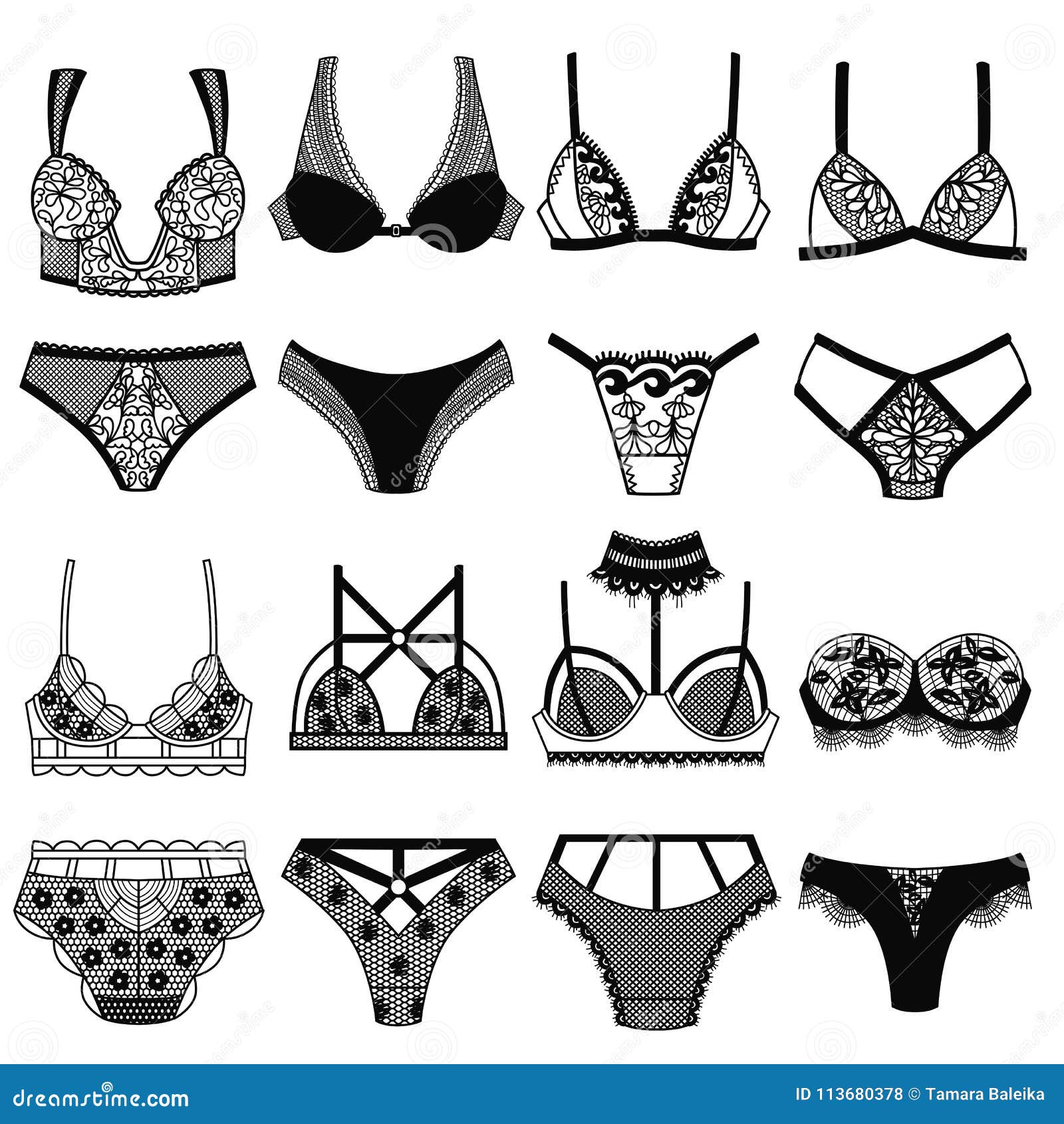 Colección De Ropa Interior Sistema De Las Bragas Y Del Sujetador Ilustración del Vector - Ilustración de sujetador, ropa: 113680378