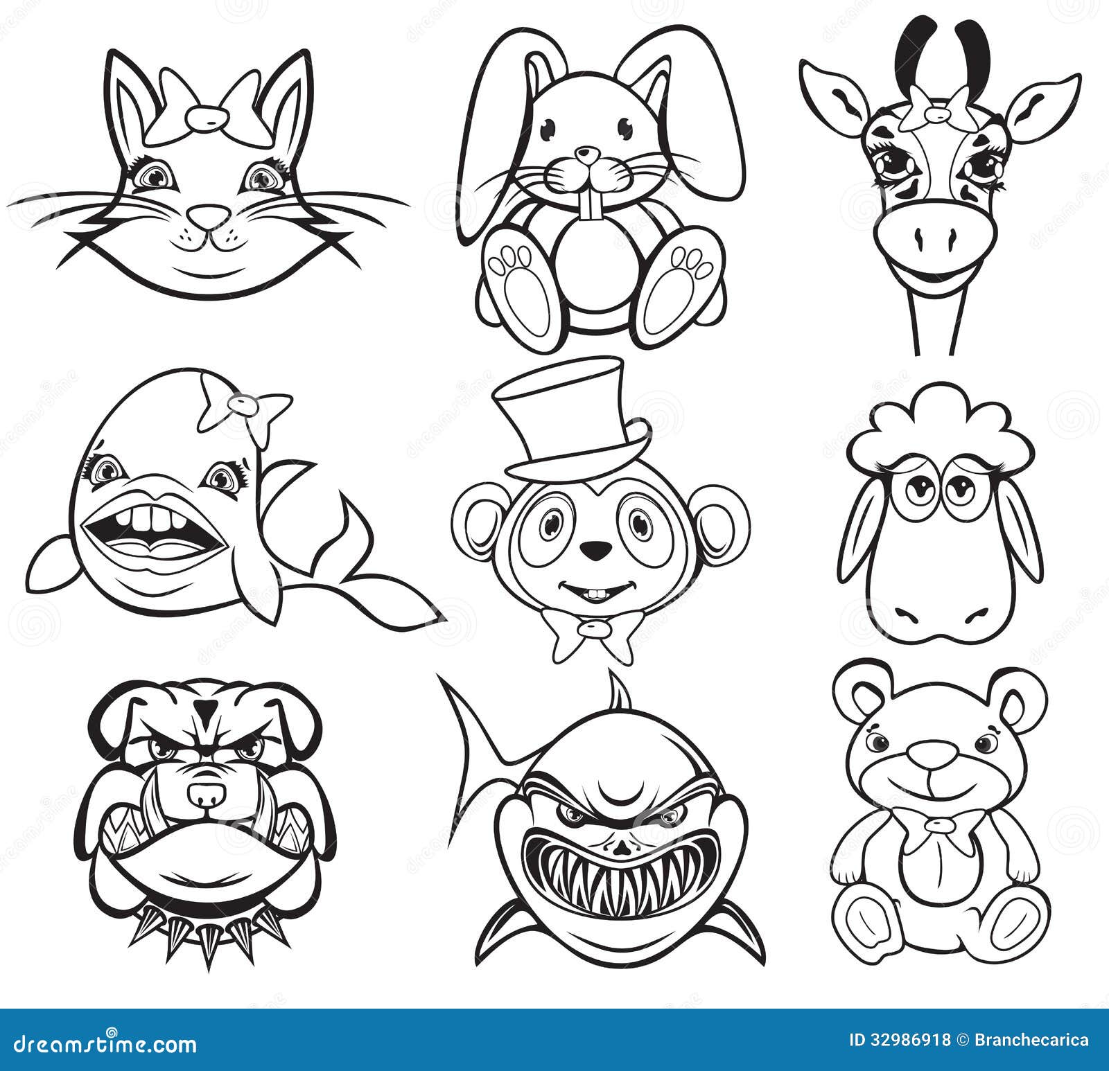 Colección Animal Blanco Y Negro Ilustración del Vector - Ilustración de