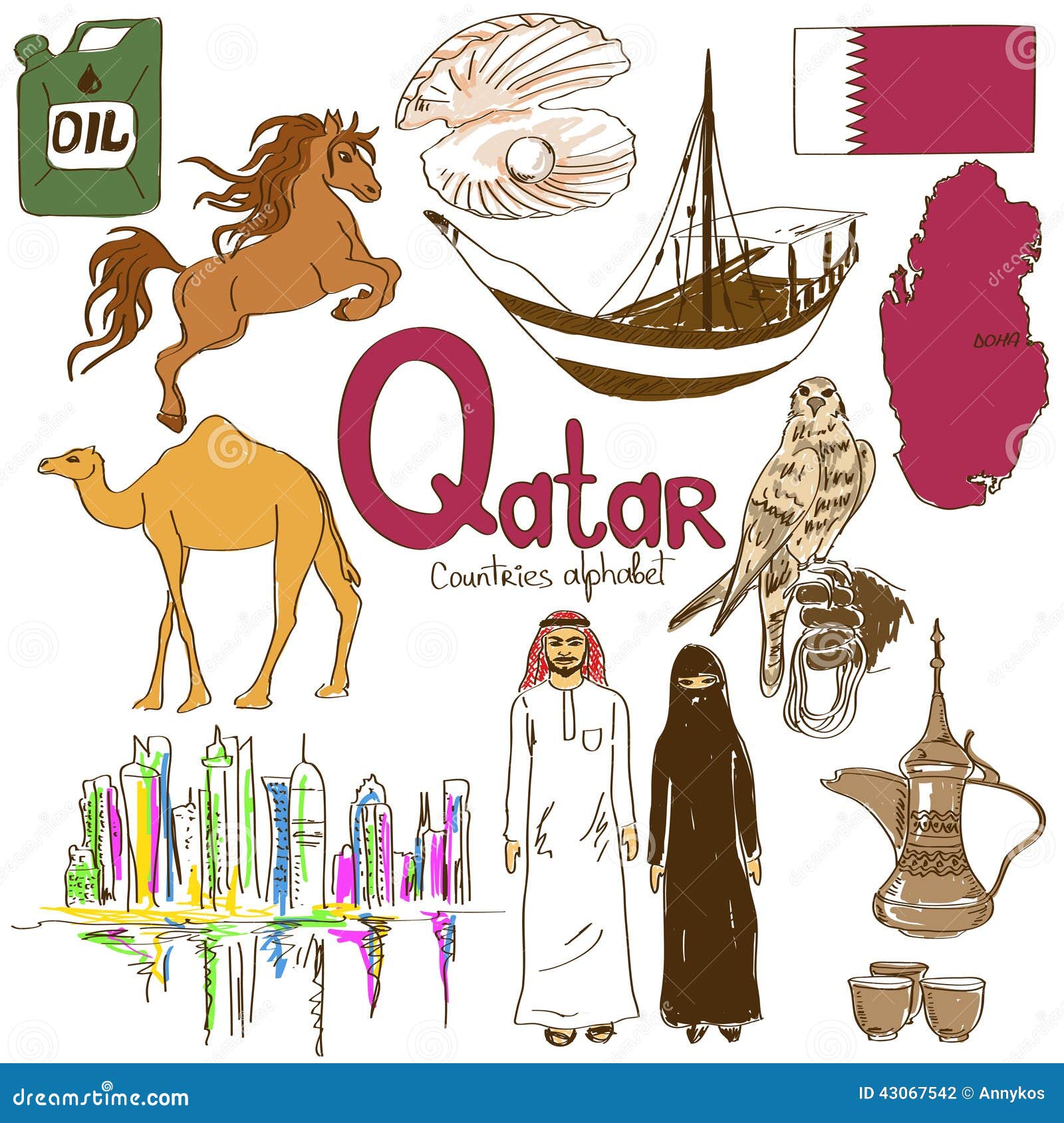 Colección De Iconos De Qatar Ilustración del Vector Ilustración de