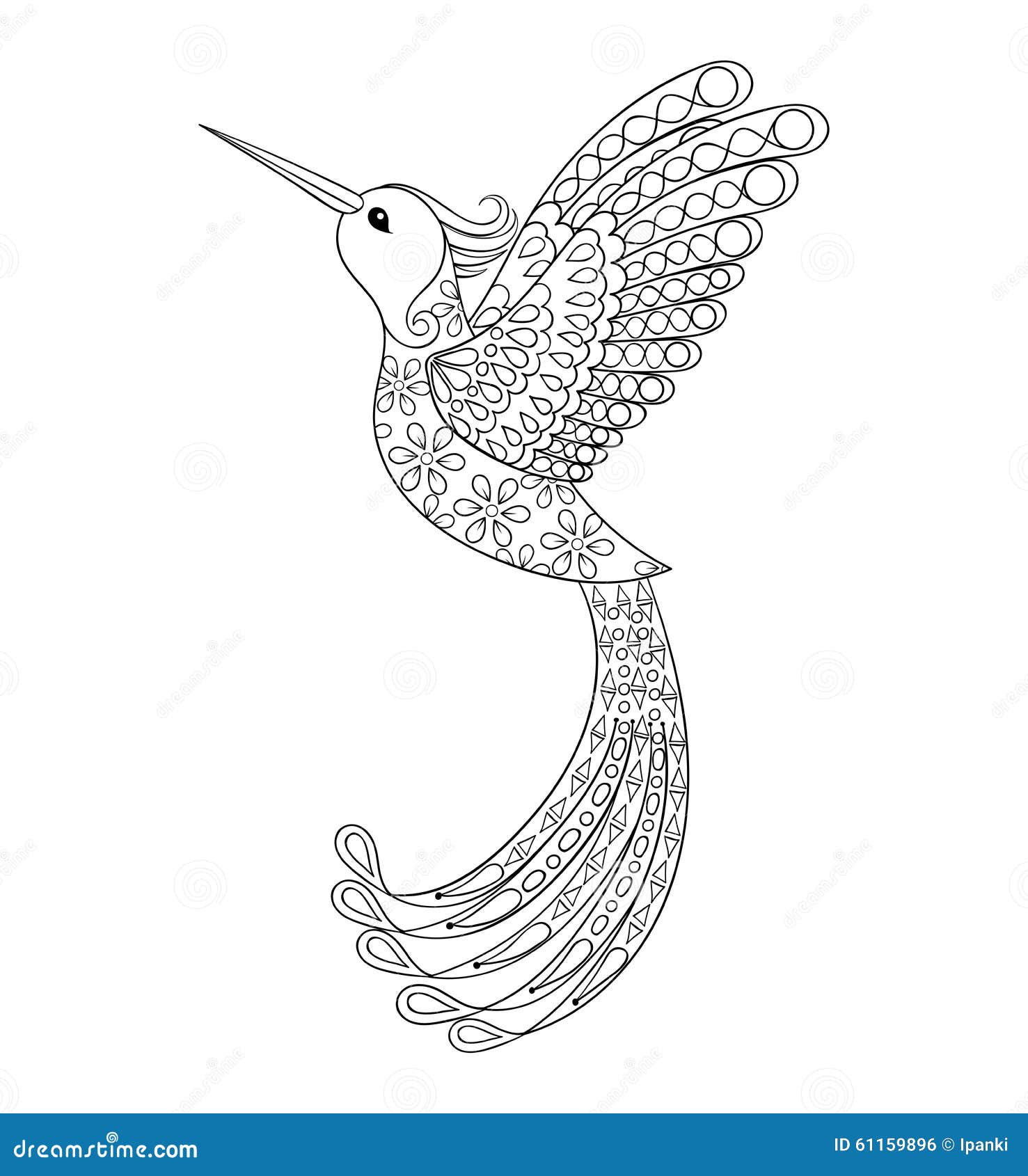 Page De Coloration Avec Le Colibri Oiseau De Vol De Zentangle Colibri tribal de Zentangle totem d oiseau de vol pour Colori adulte Image libre
