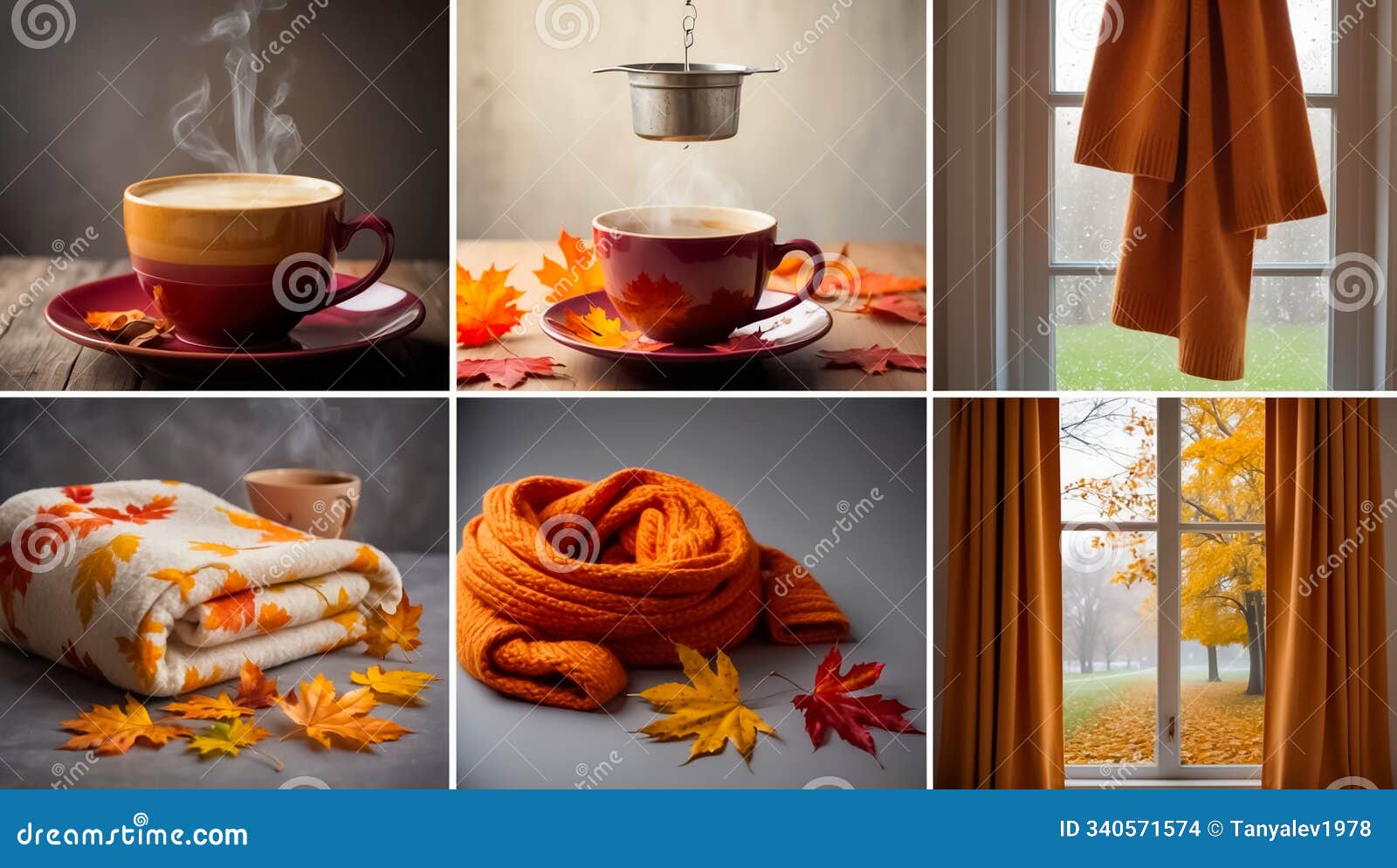 collage on autumn theme, cup, scarf