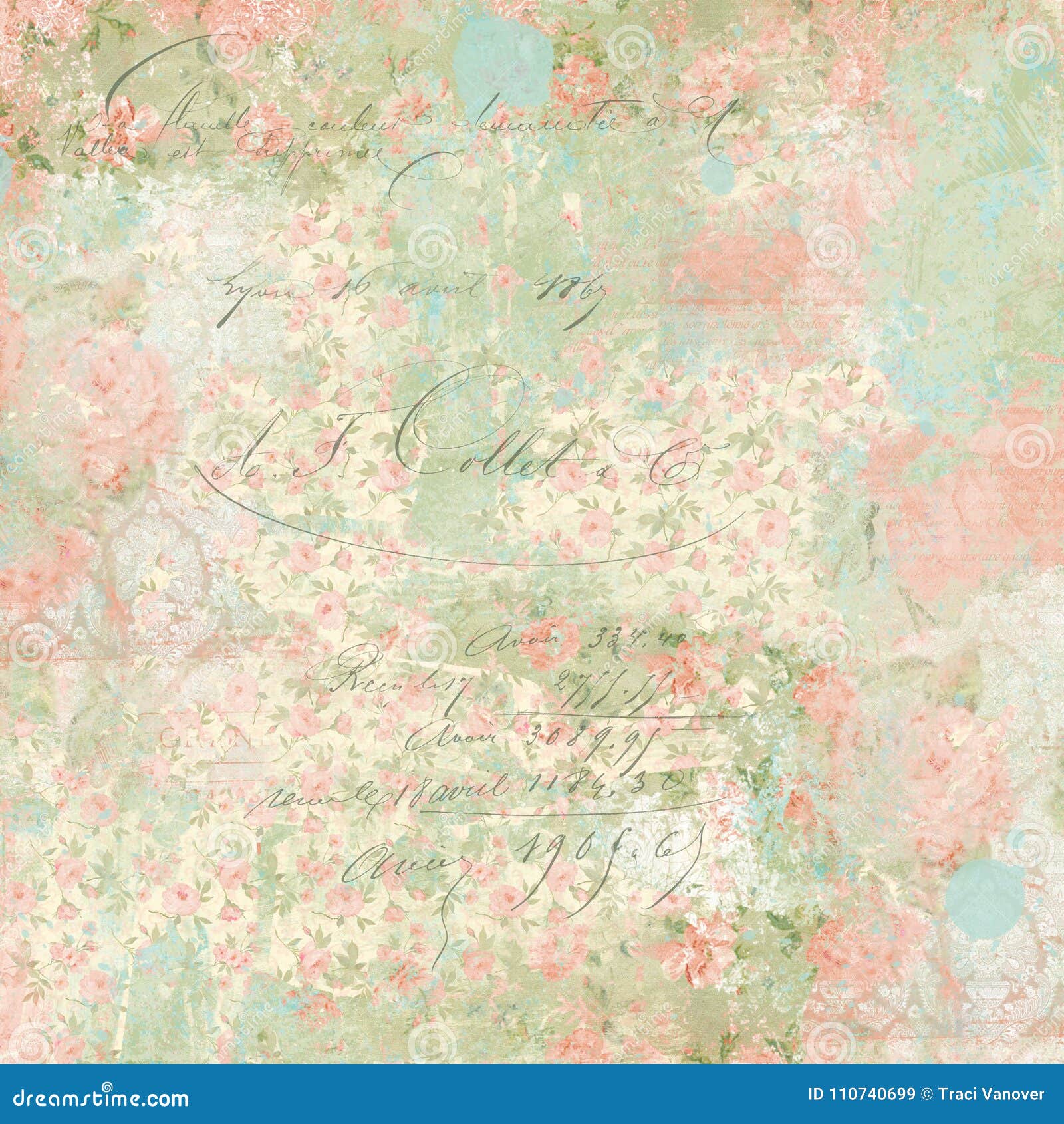 Vintage Floral Pattern Collage Background - French Ephemera ...