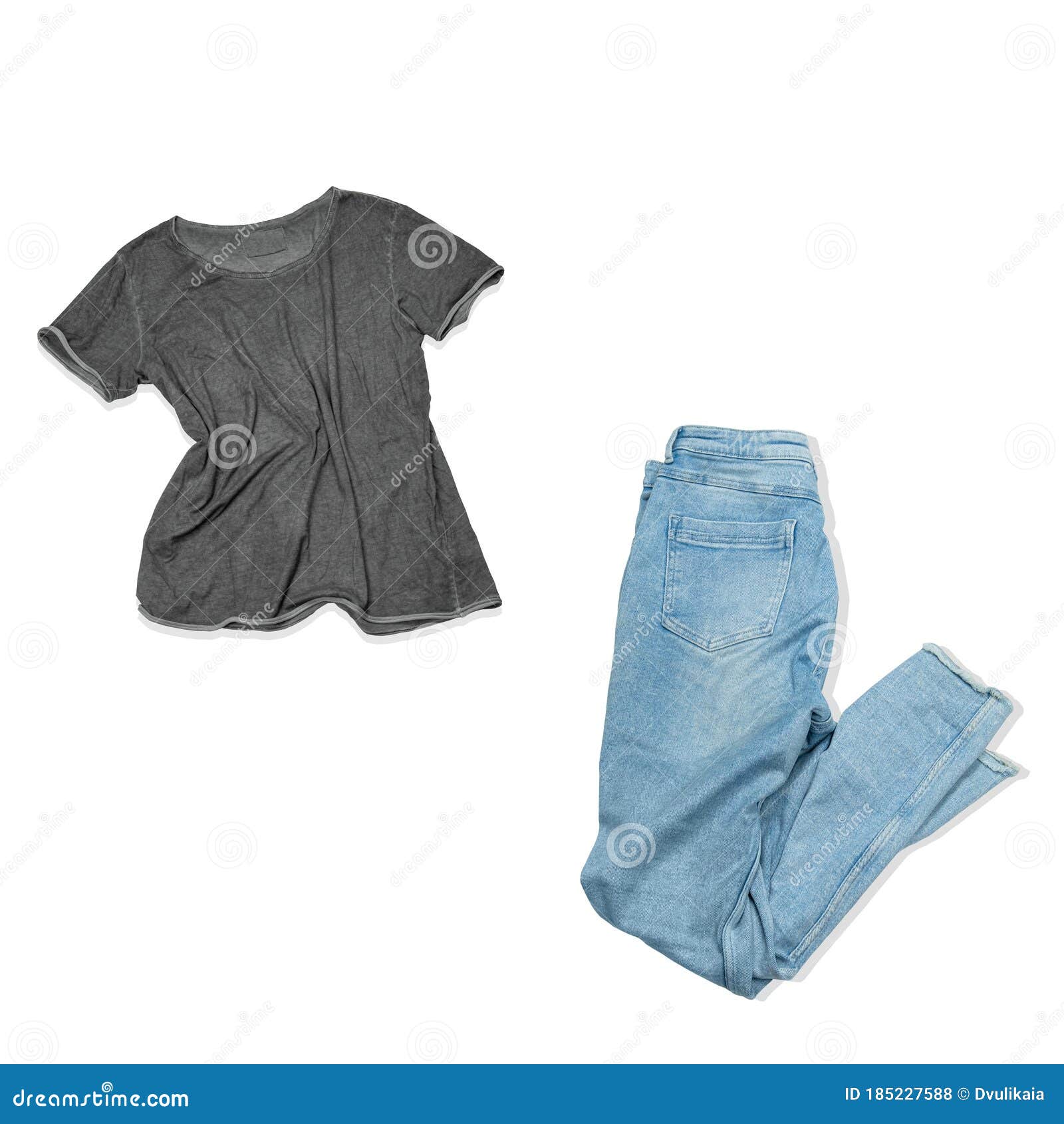 Collage Blue Jeans and Gray Shirt Isolated on White Background, Unisex ...