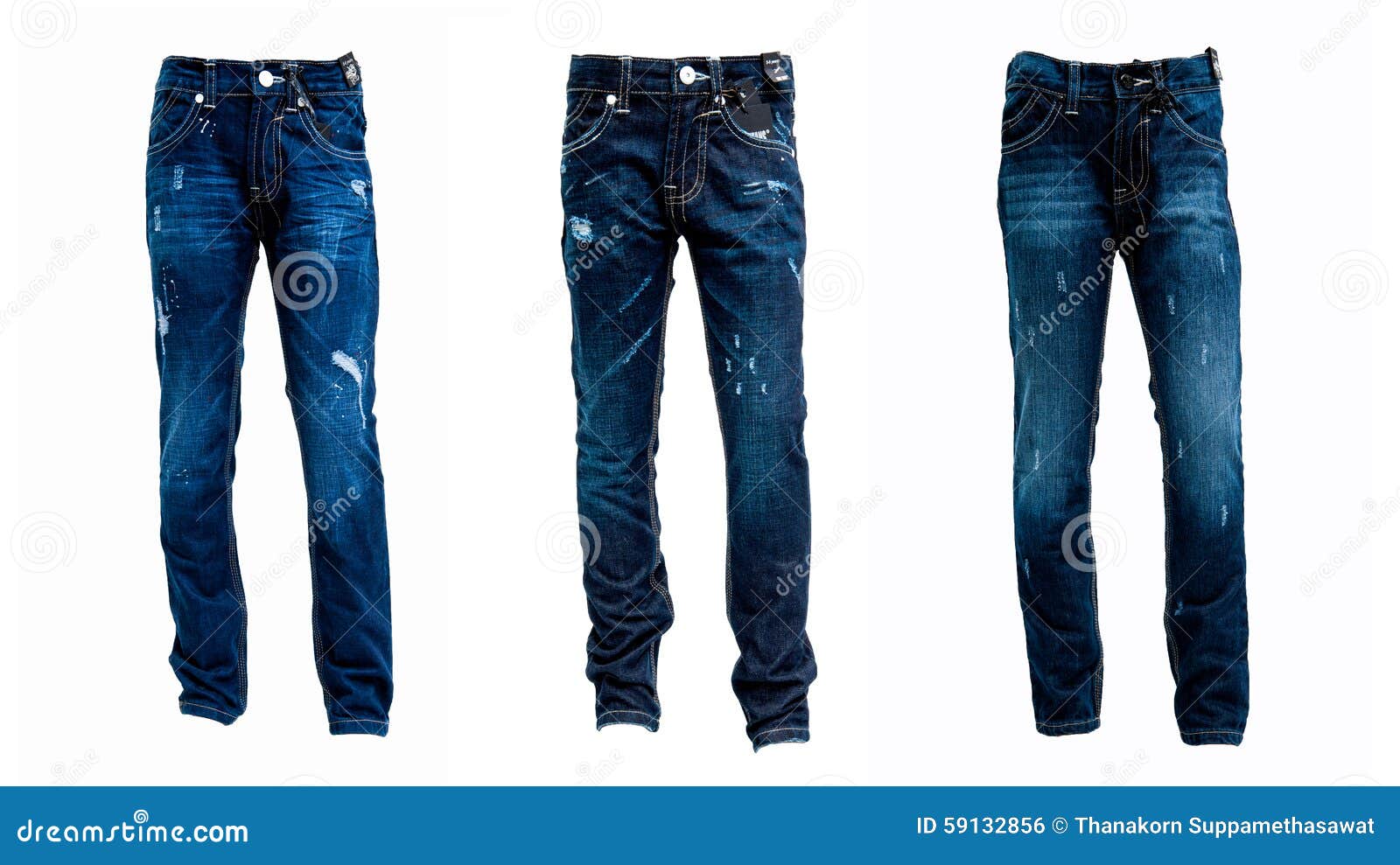 Collage of Blue Jeans Isolated on White Background Stock Photo Image