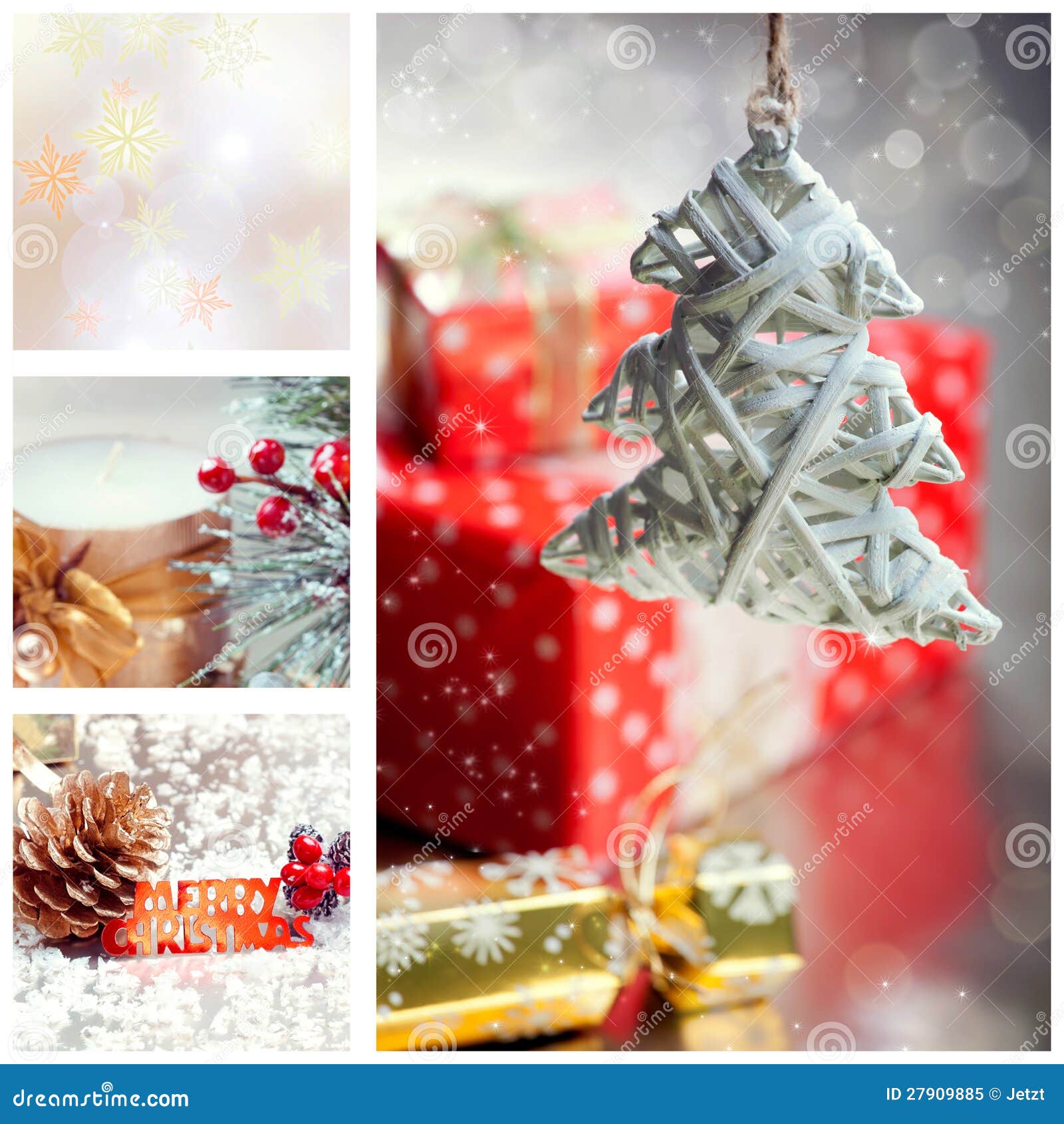 Collage with Christmas Tree and Decorations Stock Image Image of cone