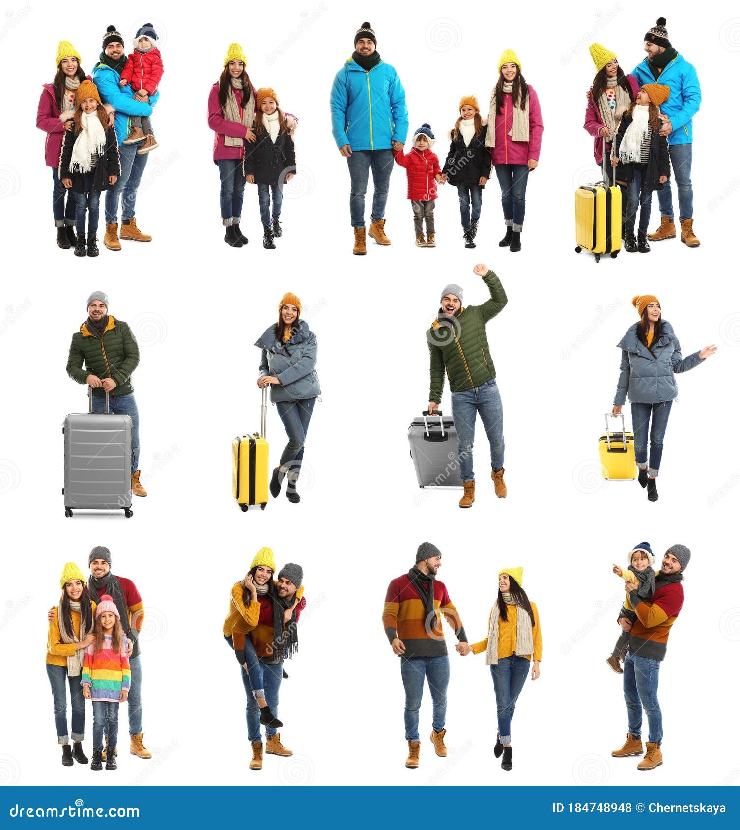 Collage Con Fotos De Personas Usando Ropa De Abrigo En Segundo Plano.  Vacaciones De Invierno Foto de archivo - Imagen de ropas, pares: 184748948
