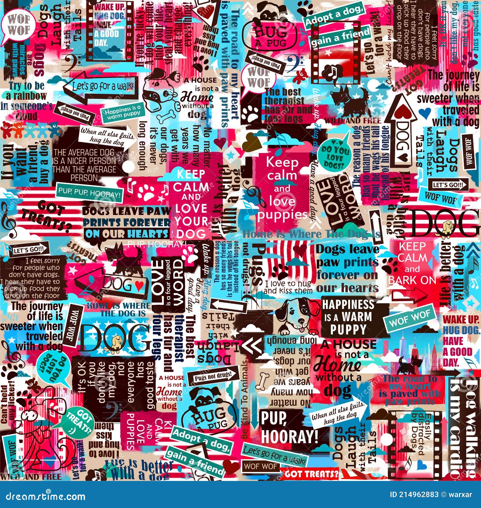 Collage of Cute Dogs with Pet Accessories on Color Background with Slogans Sayings Quotes, Seamless Pattern, Pet Supplie Stock Illustration - Illustration of mops, logo: 214962883 Collage of Cute Dogs with Pet Accessories on Color Background with Slogans Sayings Quotes, Seamless Pattern, Pet Supplie Stock Illustration - Illustration of mops, logo: 214962883