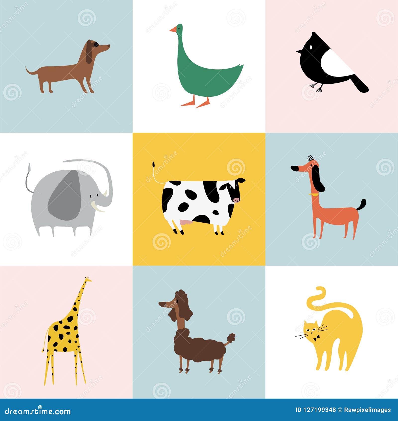 Collage De Diferentes Tipos De Animales Ilustración del Vector