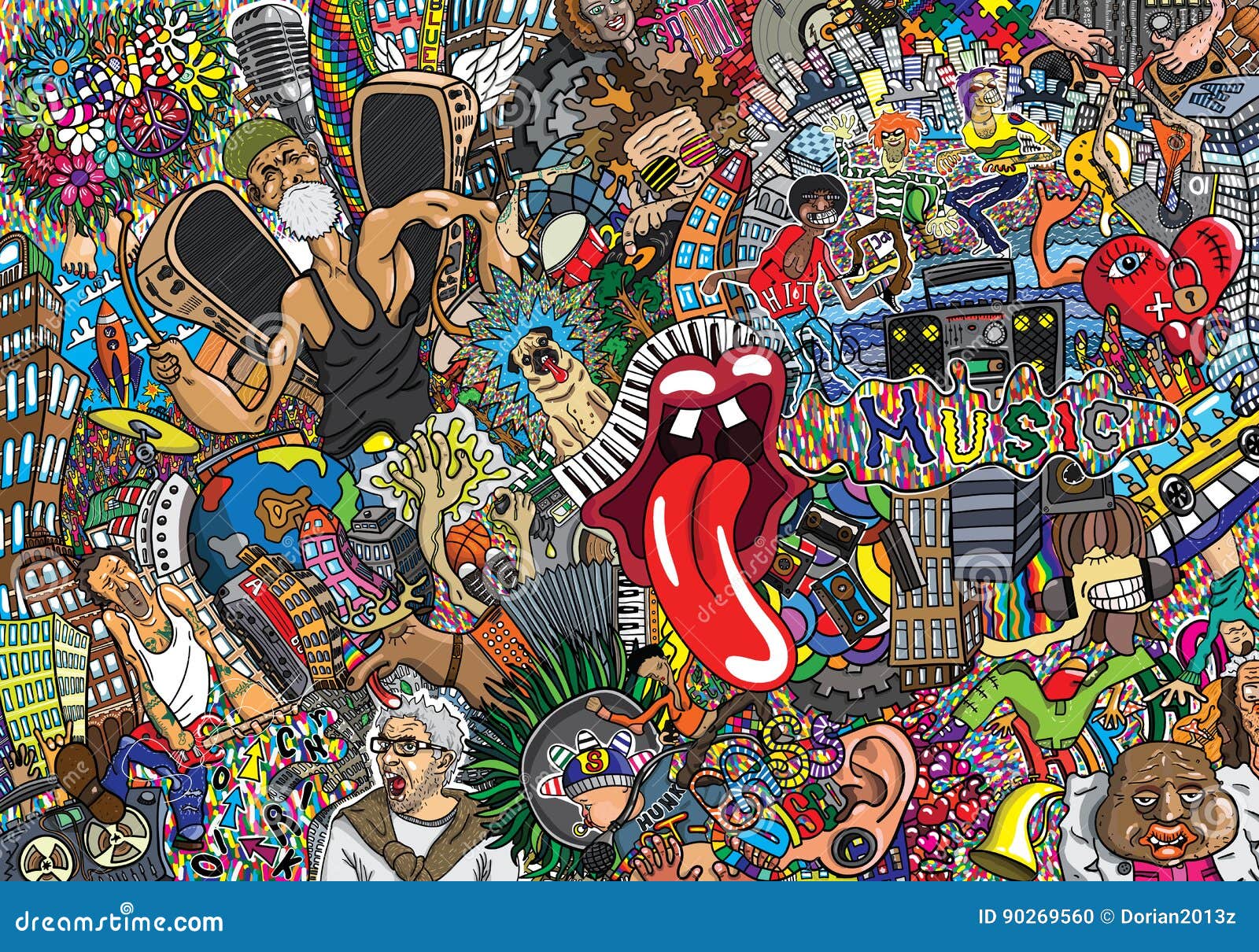 Collage de la música stock de ilustración. Ilustración de salud 90269560